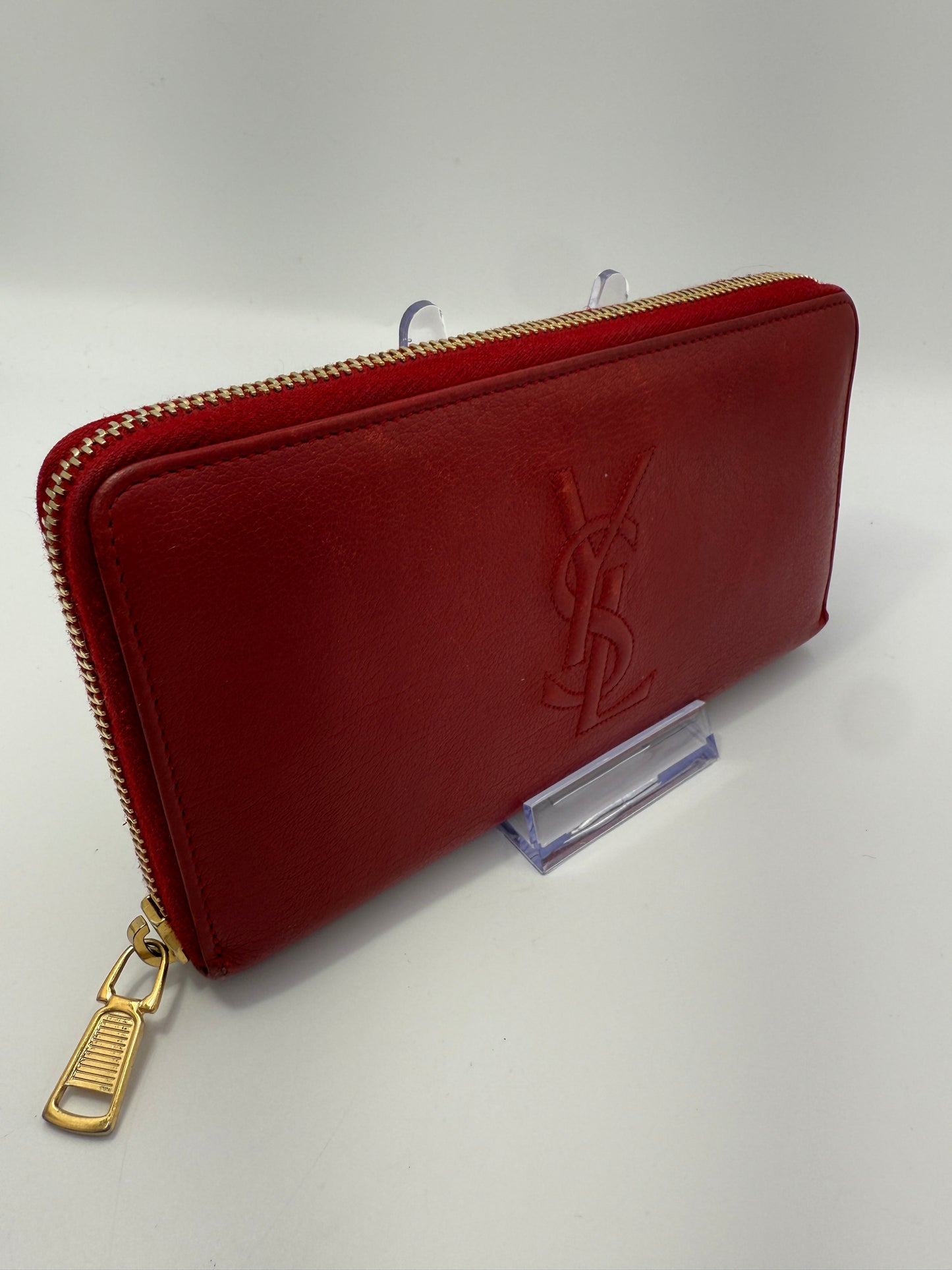 Yves Saint Laurent Red Leather Long Zippy Wallet