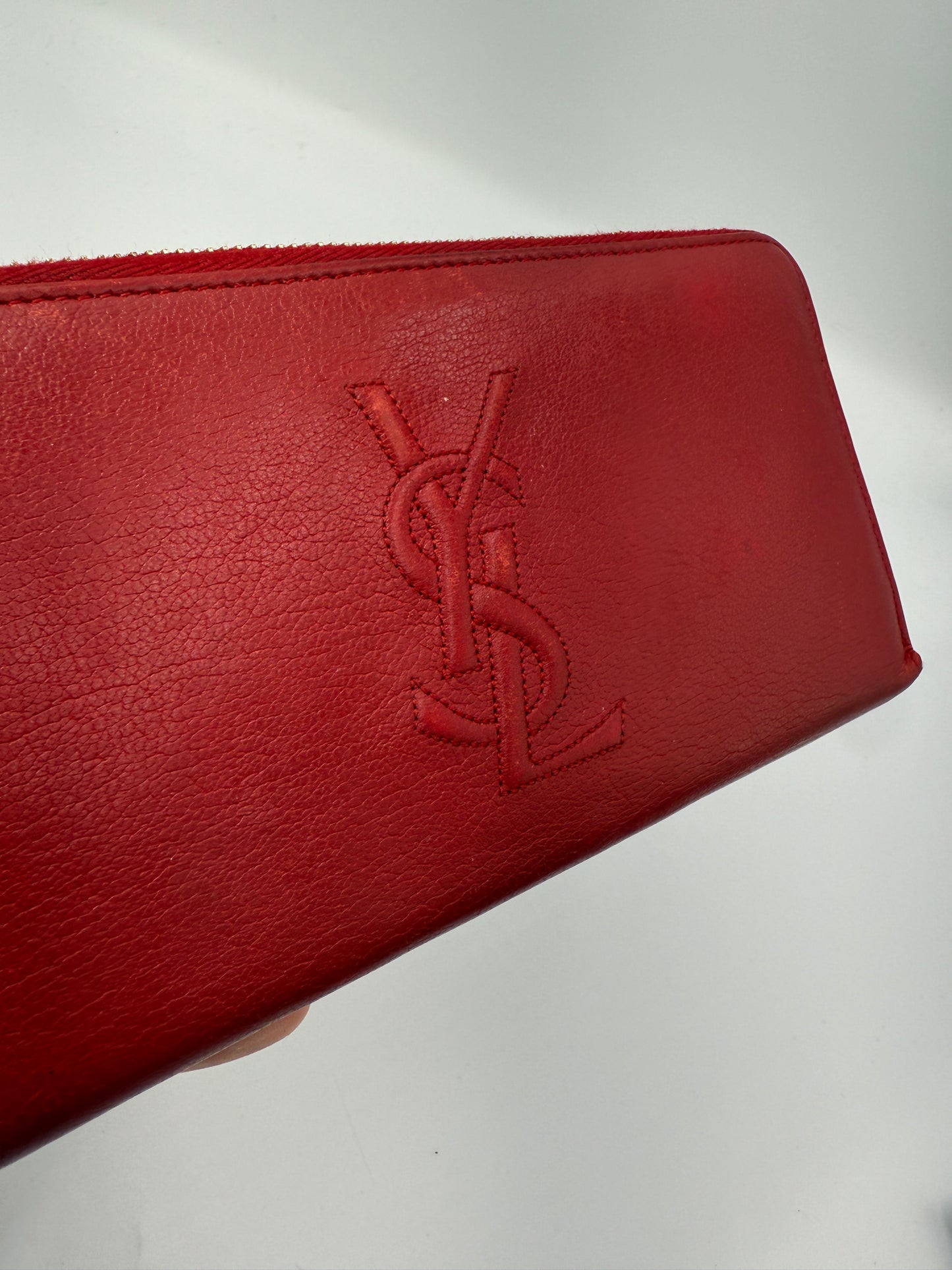 Yves Saint Laurent Red Leather Long Zippy Wallet