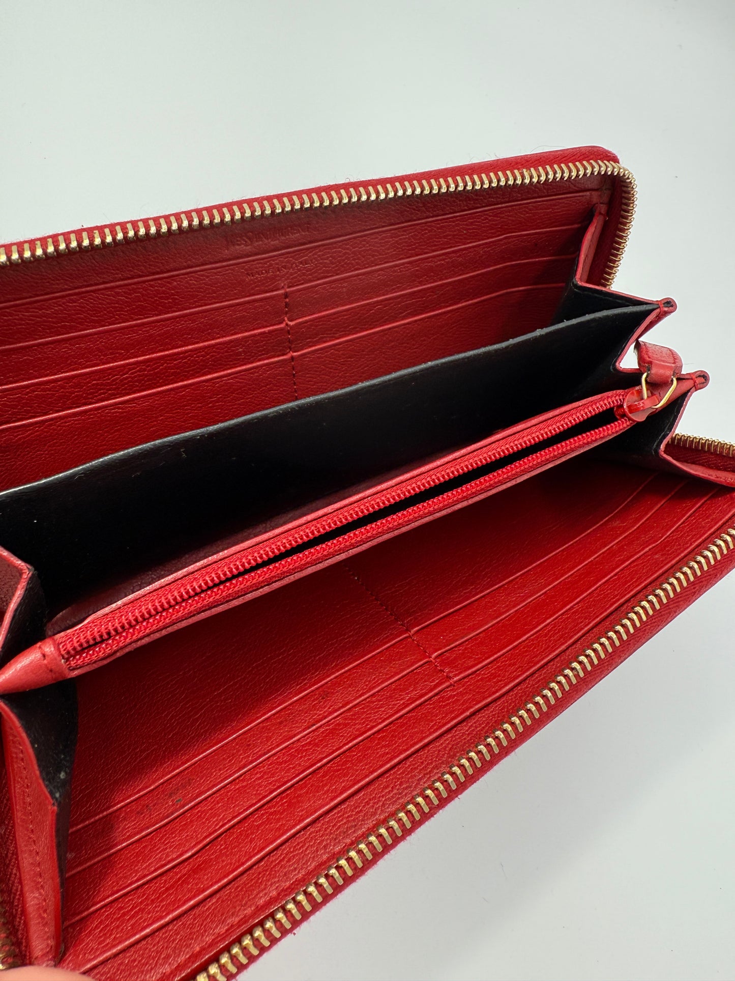 Yves Saint Laurent Red Leather Long Zippy Wallet