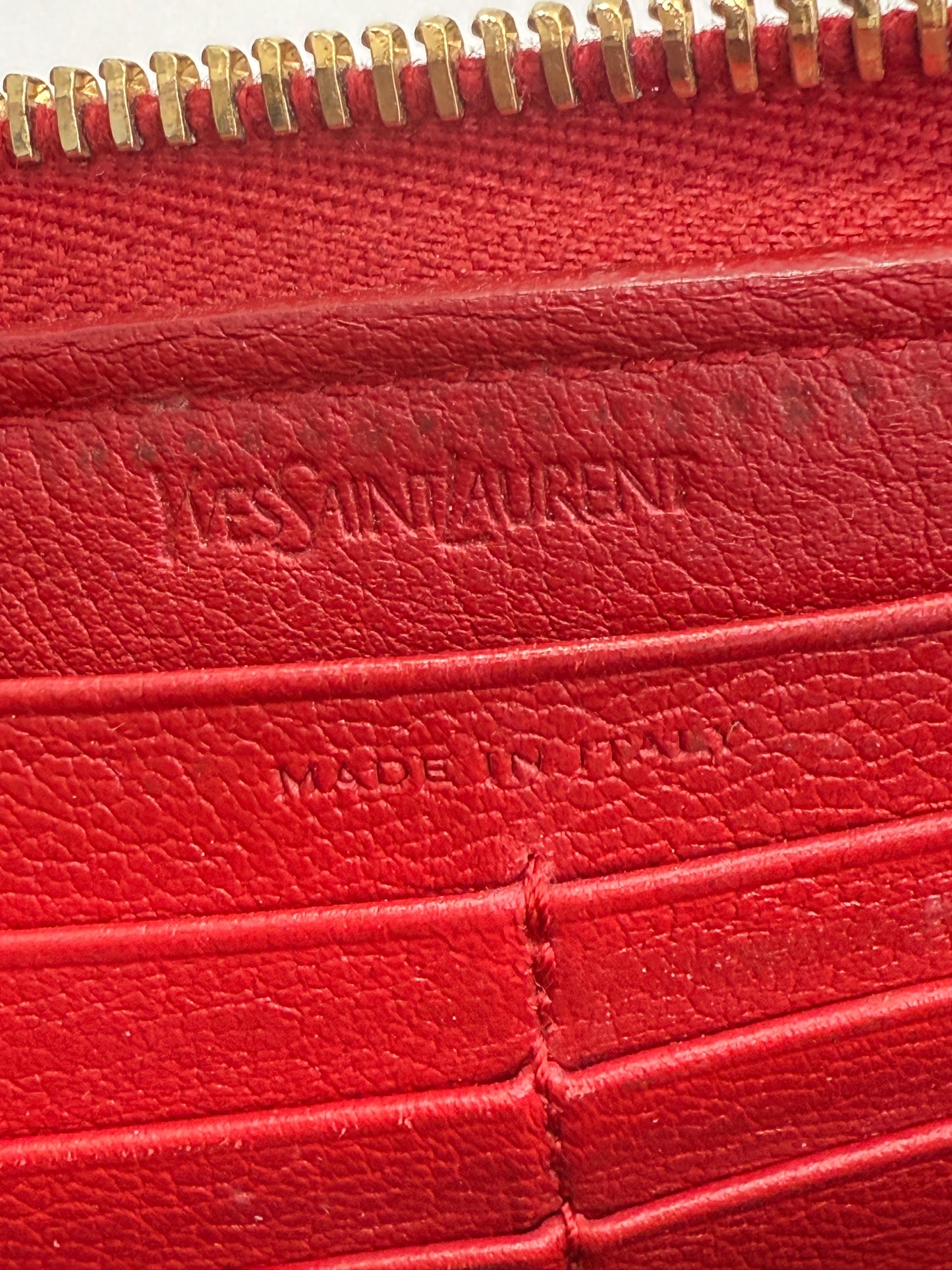 Yves Saint Laurent Red Leather Long Zippy Wallet