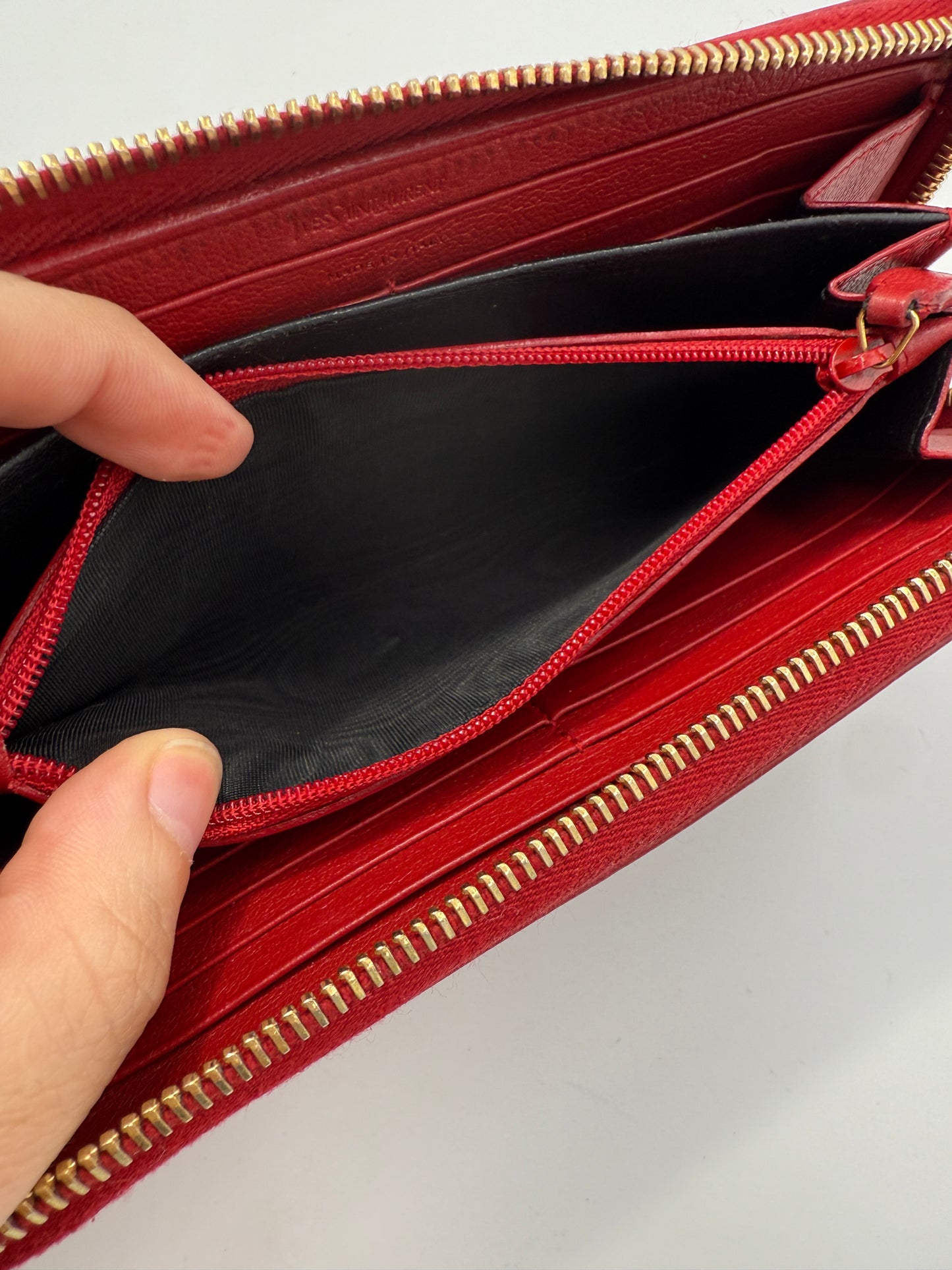 Yves Saint Laurent Red Leather Long Zippy Wallet
