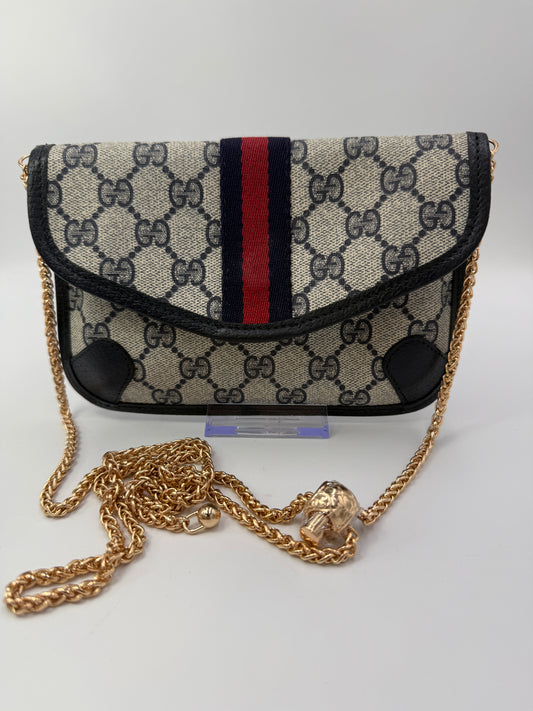 Gucci Guccissima Blue Coated Canvas Ophidia Clutch Pouch