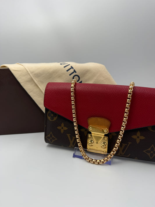 Louis Vuitton Monogram and Red Leather Flap Wallet
