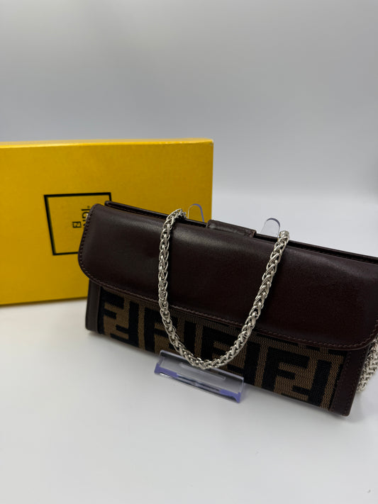 Fendi Brown Canvas Zucca Long Wallet with Box