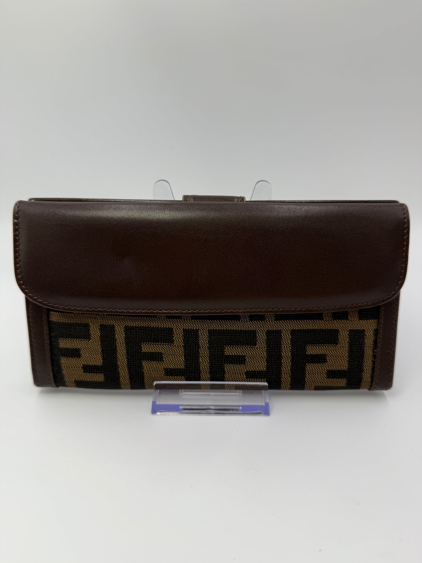 Fendi Brown Canvas Zucca Long Wallet with Box
