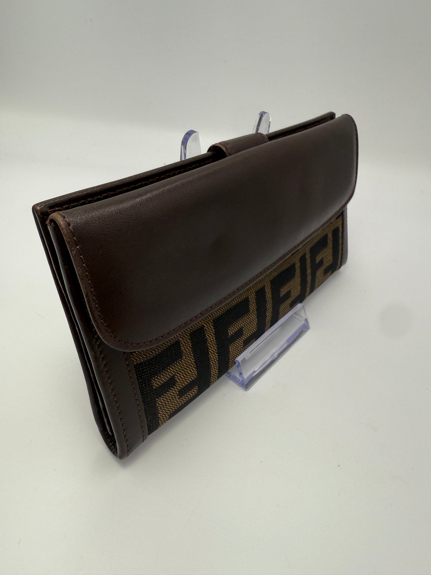Fendi Brown Canvas Zucca Long Wallet with Box