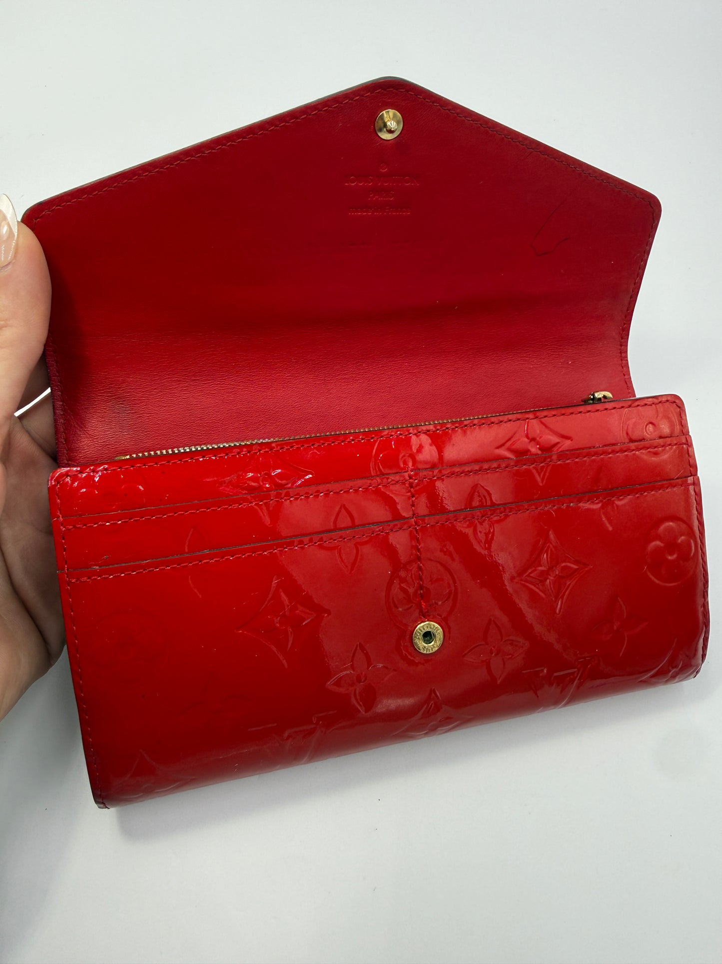 Louis Vuitton Red Vernis Envelope Sarah Wallet Full Inclusion TN2155