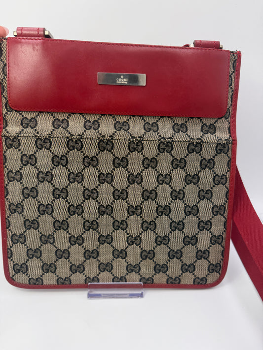 Gucci Vintage Red Guccissima Canvas Shoulder Crossbody Bag