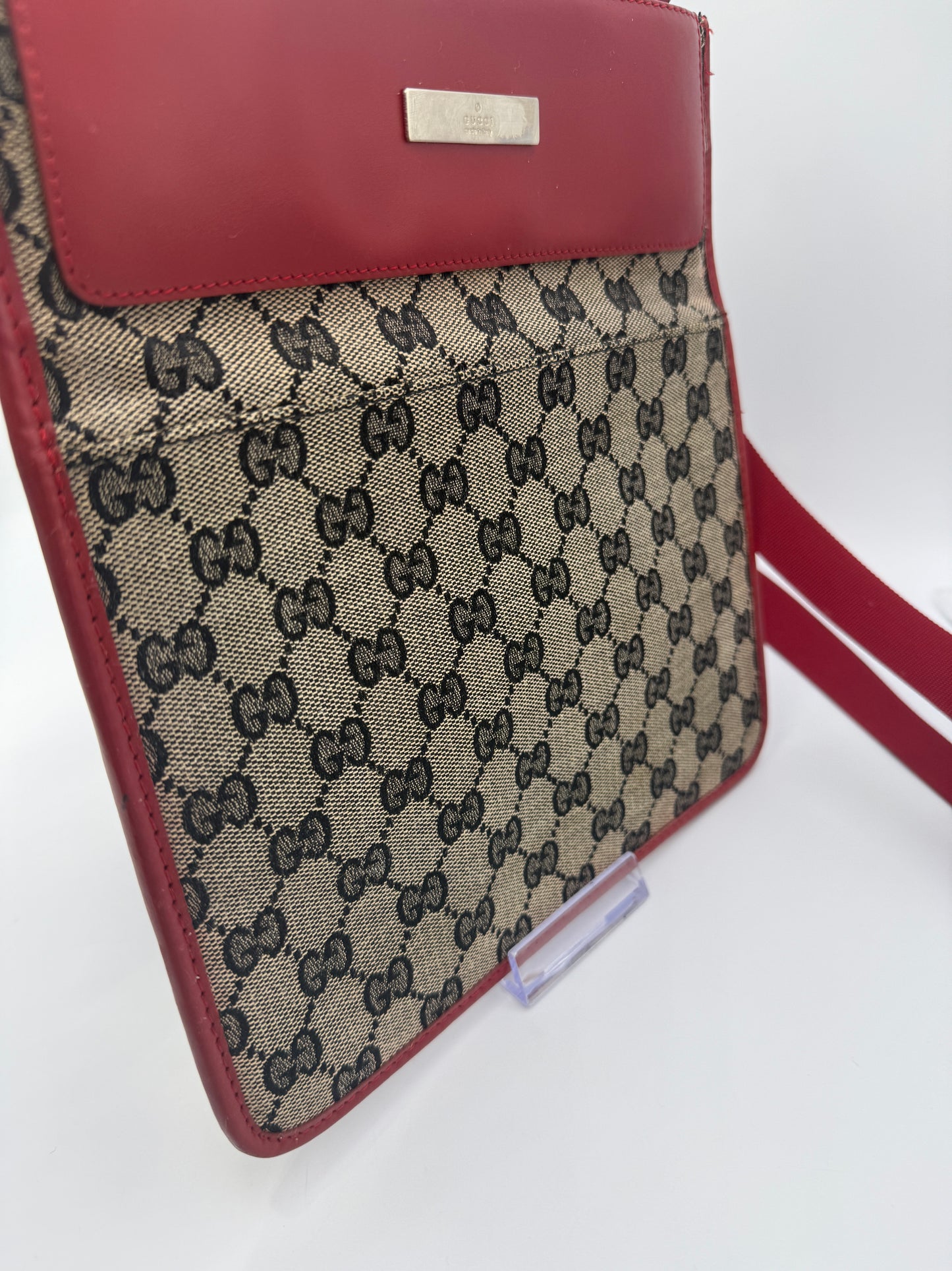 Gucci Vintage Red Guccissima Canvas Shoulder Crossbody Bag