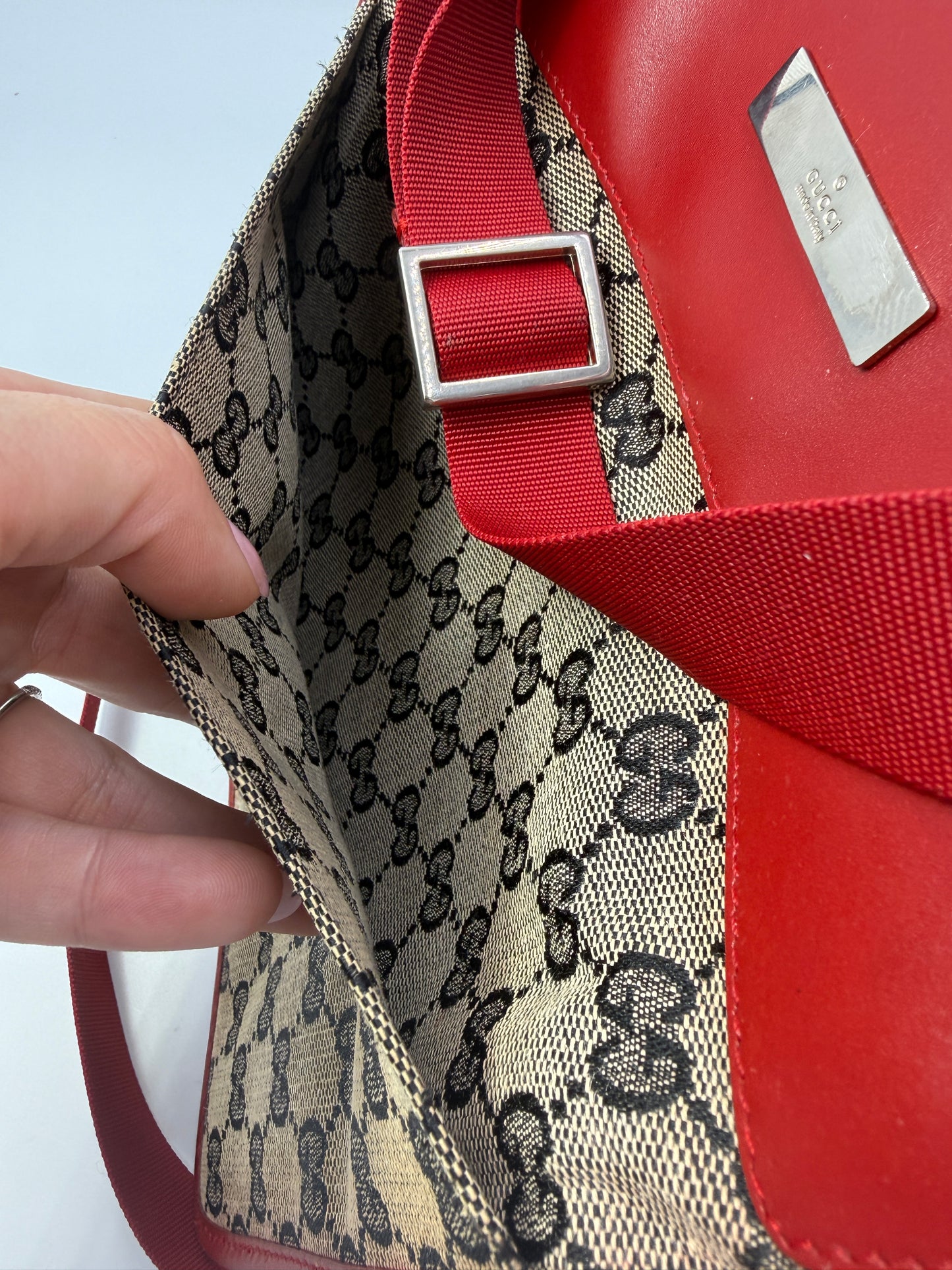 Gucci Vintage Red Guccissima Canvas Shoulder Crossbody Bag