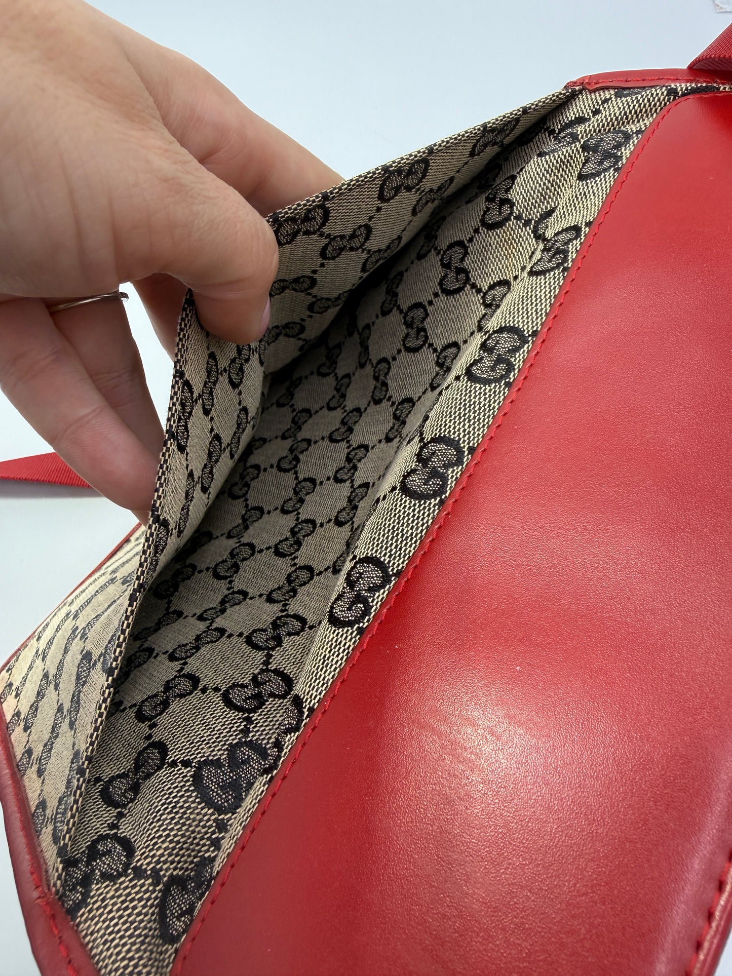 Gucci Vintage Red Guccissima Canvas Shoulder Crossbody Bag