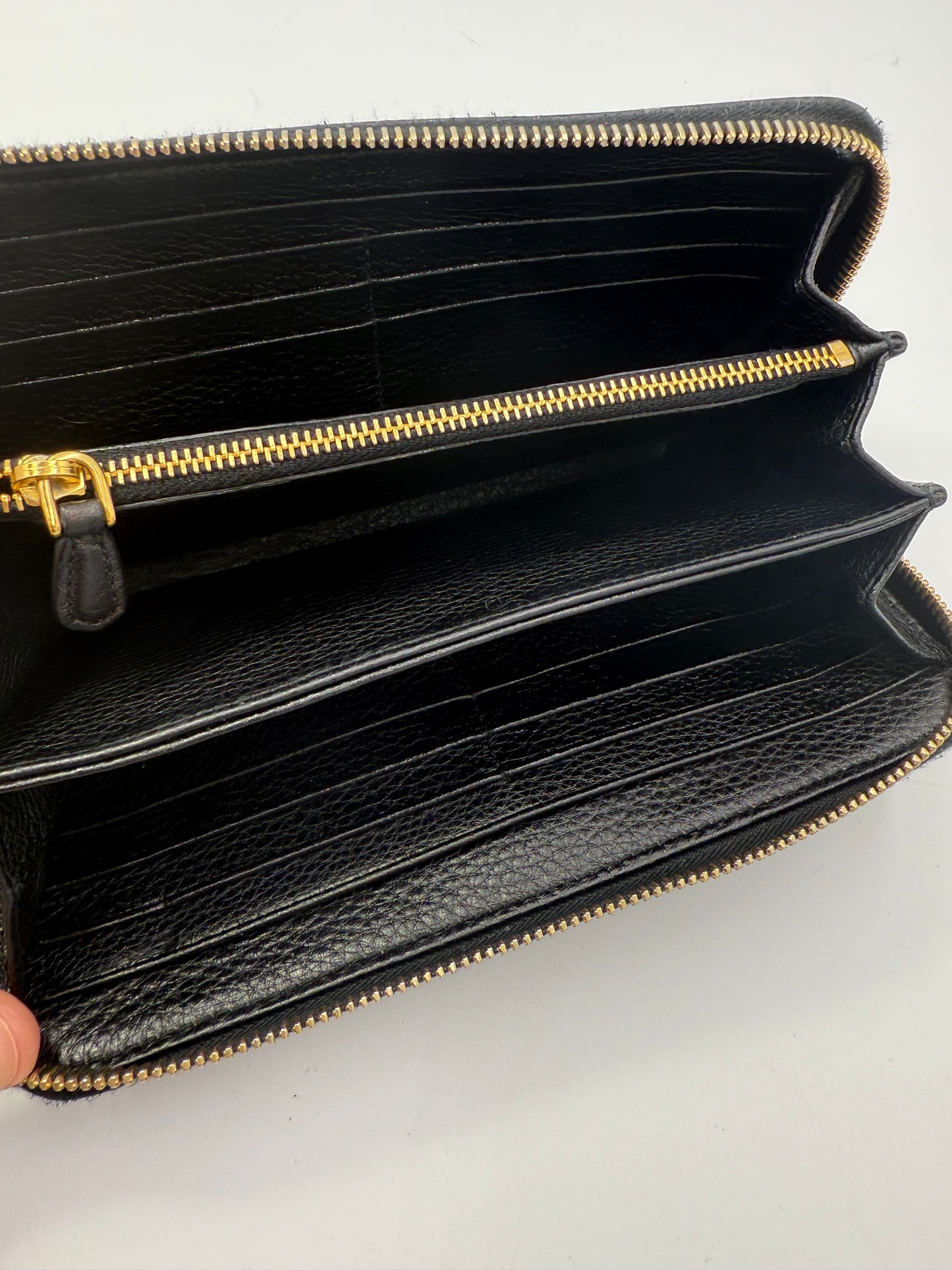 Prada Black Pebbled Leather Long Zippy Wallet