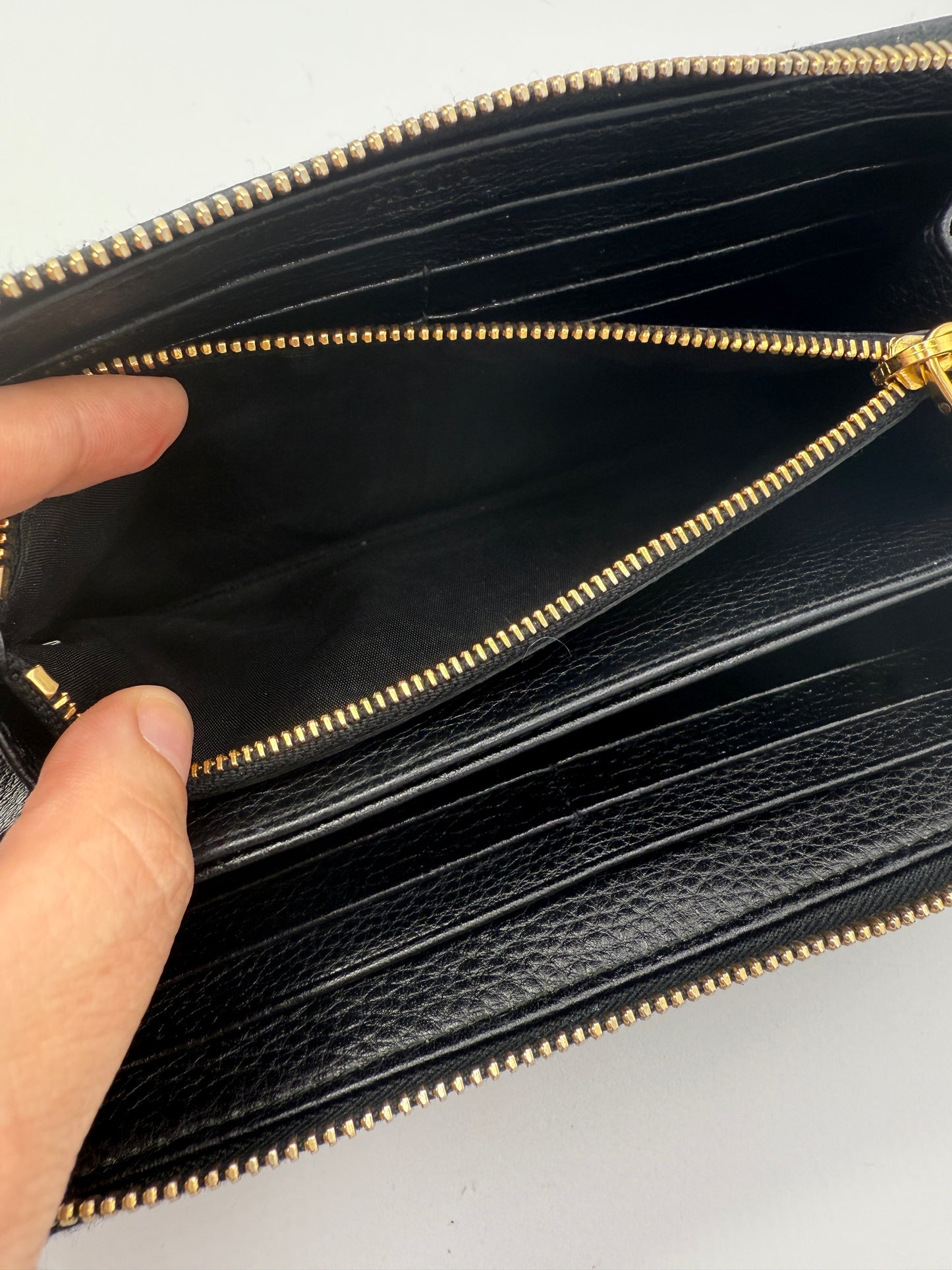 Prada Black Pebbled Leather Long Zippy Wallet