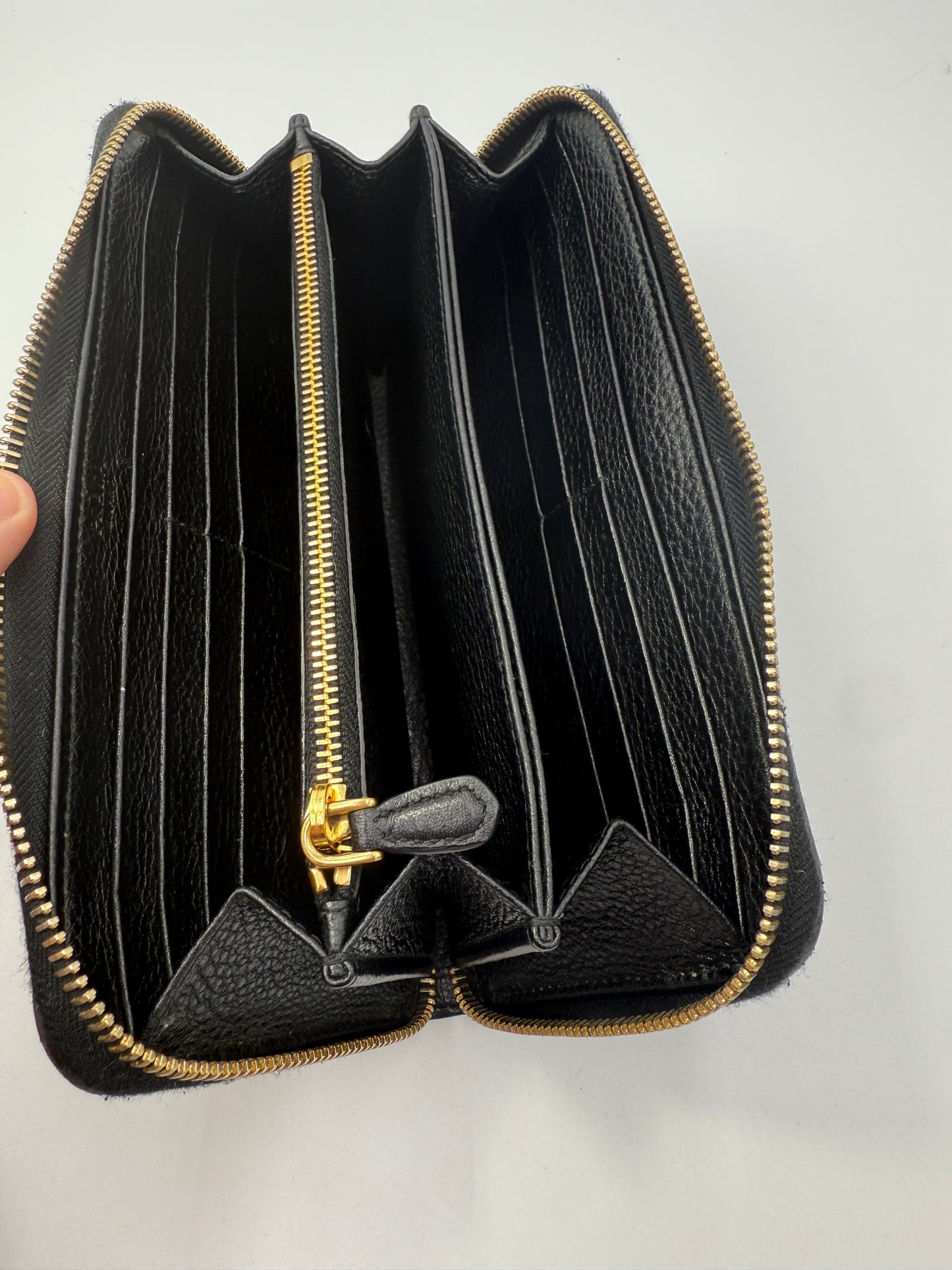 Prada Black Pebbled Leather Long Zippy Wallet