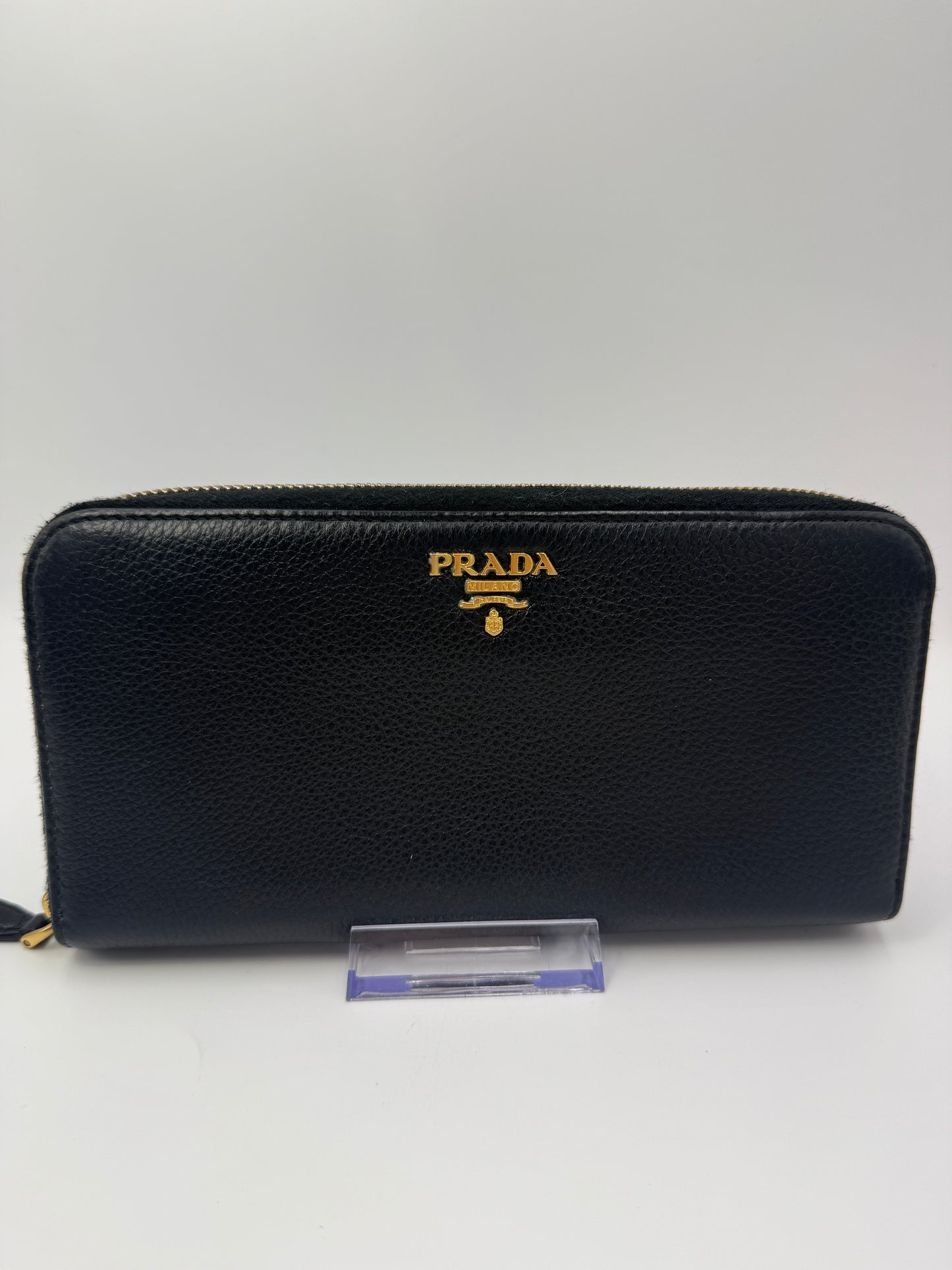 Prada Black Pebbled Leather Long Zippy Wallet