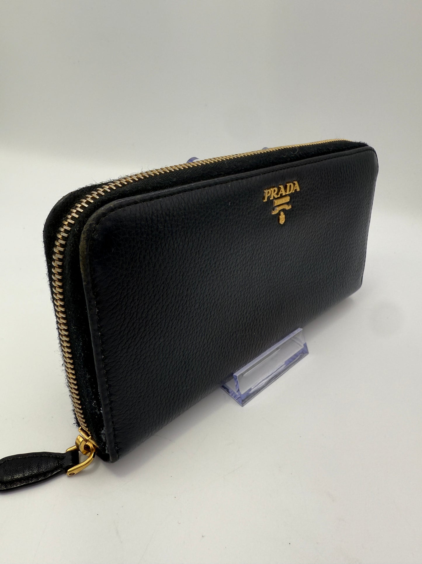 Prada Black Pebbled Leather Long Zippy Wallet