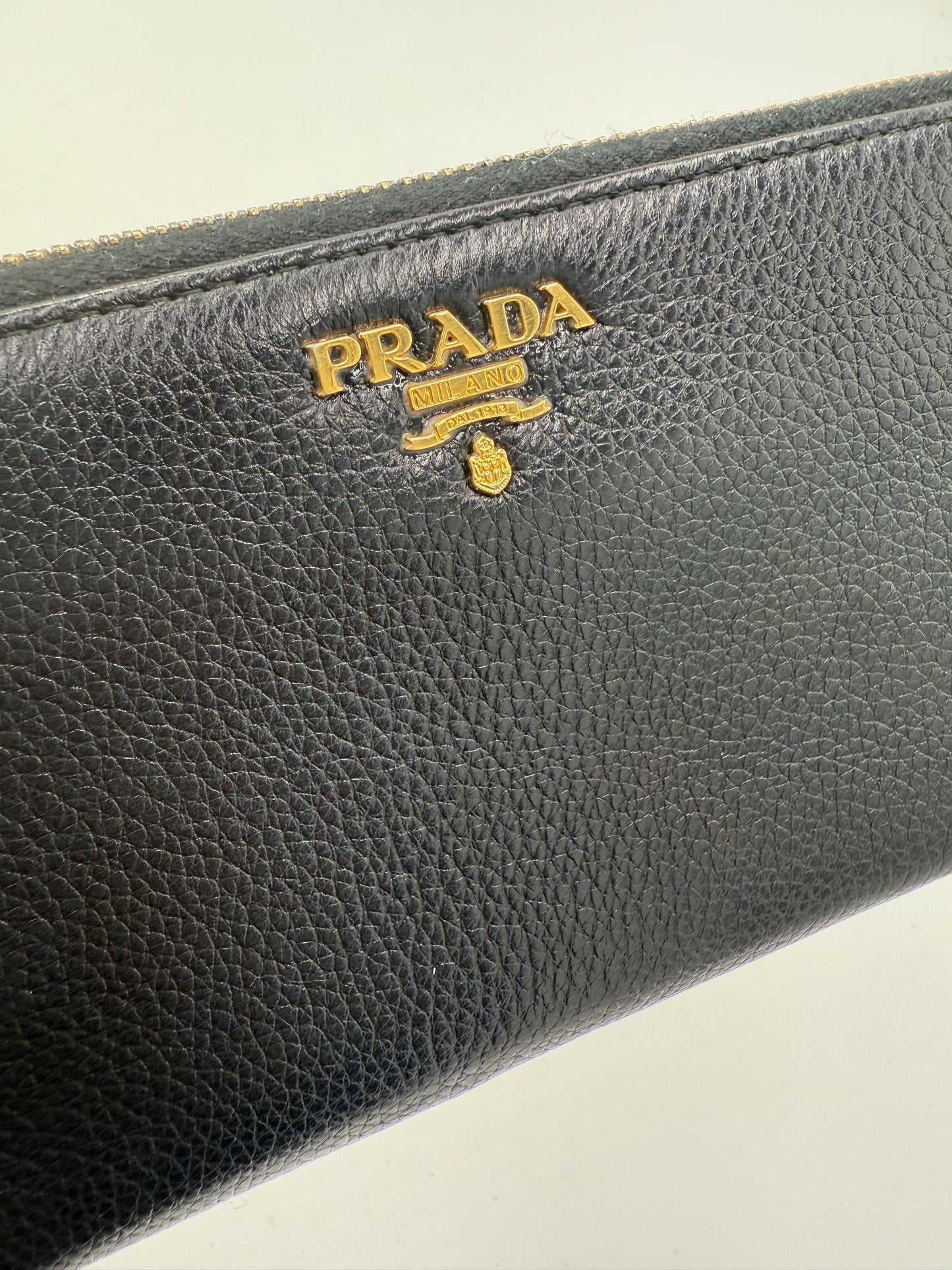 Prada Black Pebbled Leather Long Zippy Wallet