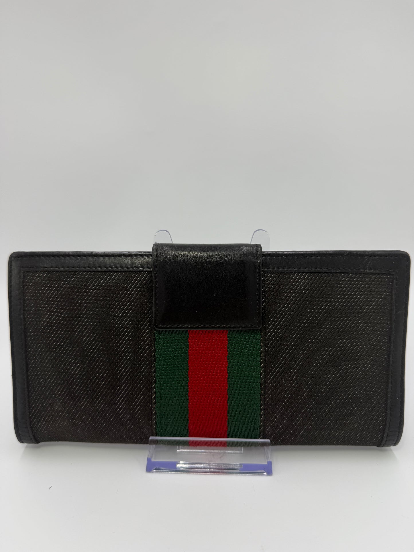 Gucci Vintage Black Denim Sherry Web Continental Wallet Unisex