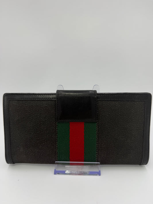 Gucci Vintage Black Denim Sherry Web Continental Wallet Unisex
