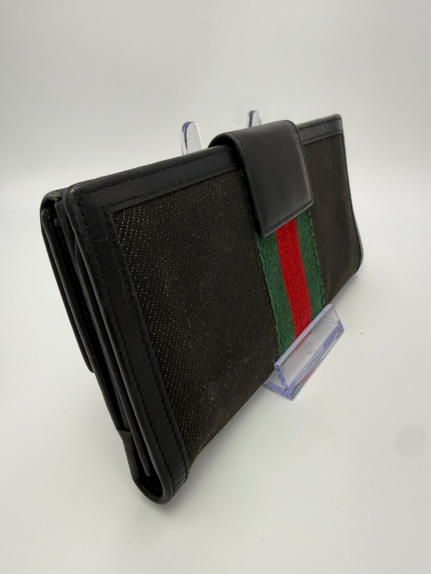 Gucci Vintage Black Denim Sherry Web Continental Wallet Unisex