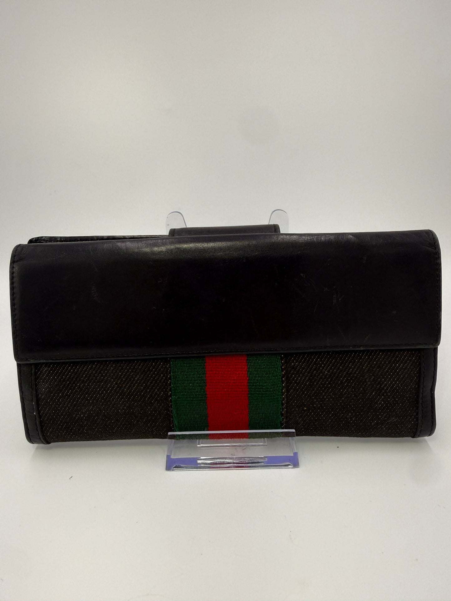 Gucci Vintage Black Denim Sherry Web Continental Wallet Unisex