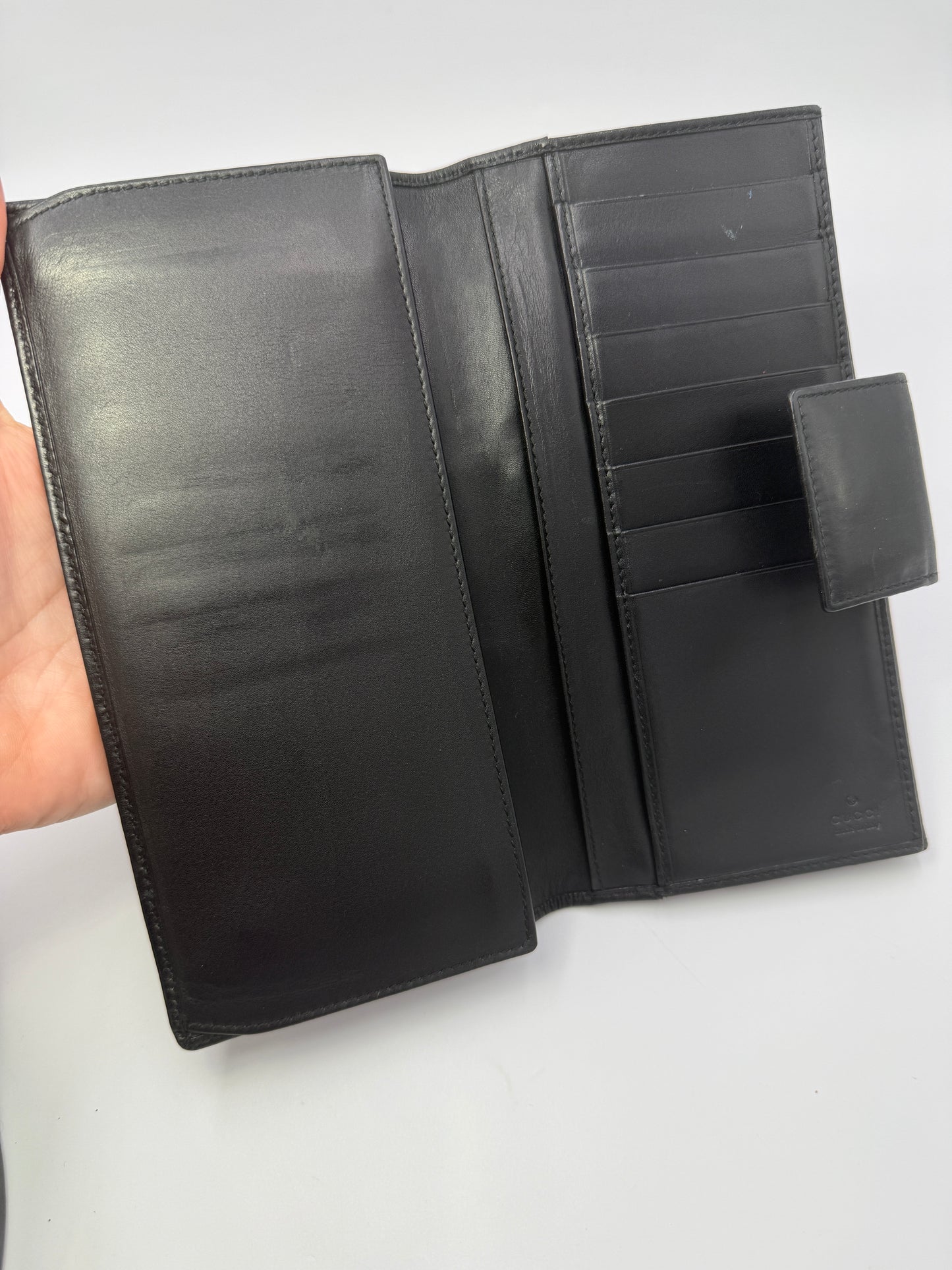 Gucci Vintage Black Denim Sherry Web Continental Wallet Unisex