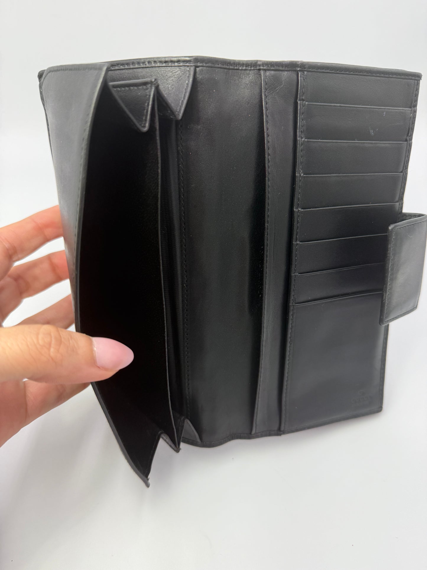 Gucci Vintage Black Denim Sherry Web Continental Wallet Unisex