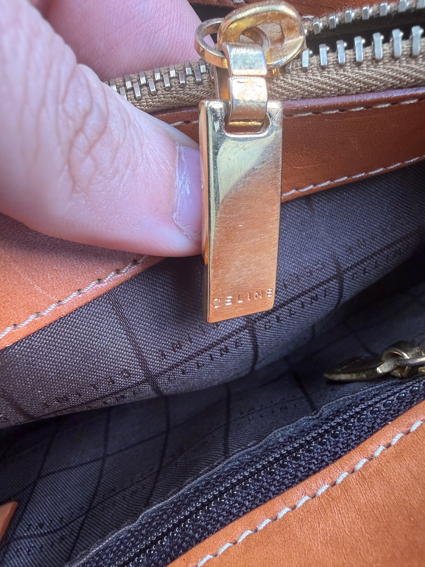 Celine Vintage Macadam Coated Canvas and Leather Tote