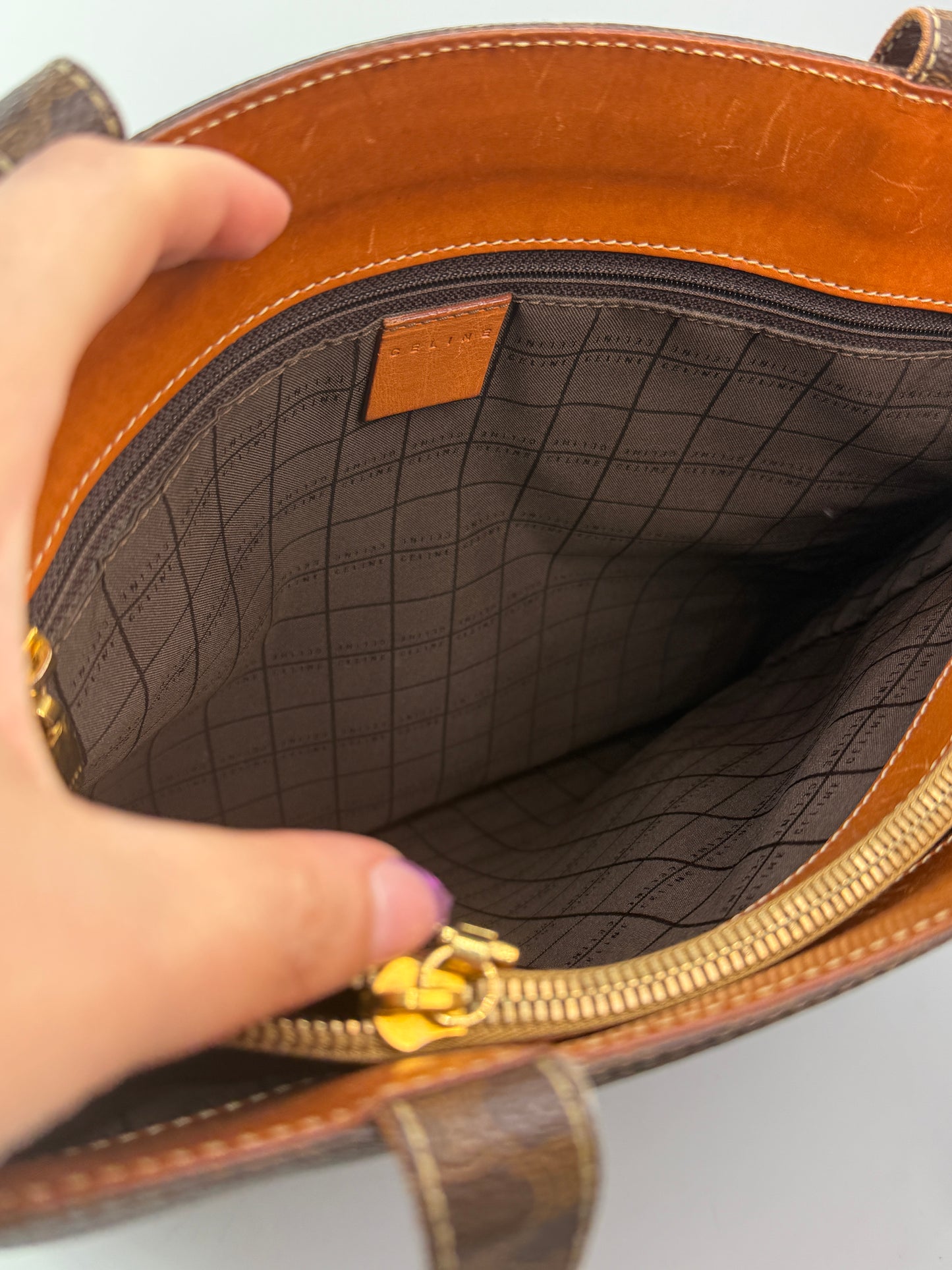 Celine Vintage Macadam Coated Canvas and Leather Tote