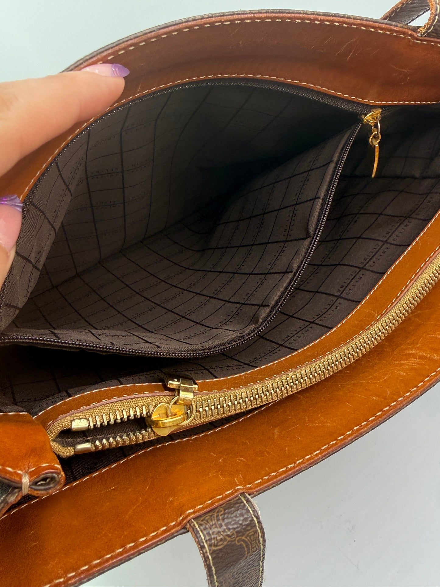 Celine Vintage Macadam Coated Canvas and Leather Tote