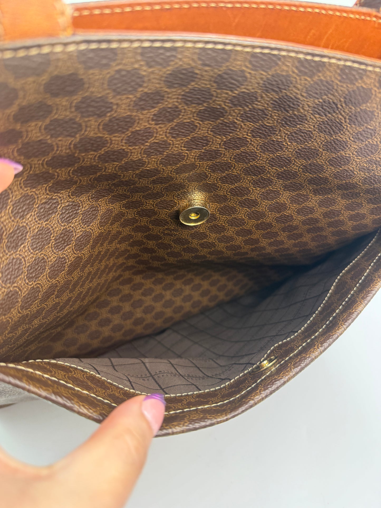 Celine Vintage Macadam Coated Canvas and Leather Tote