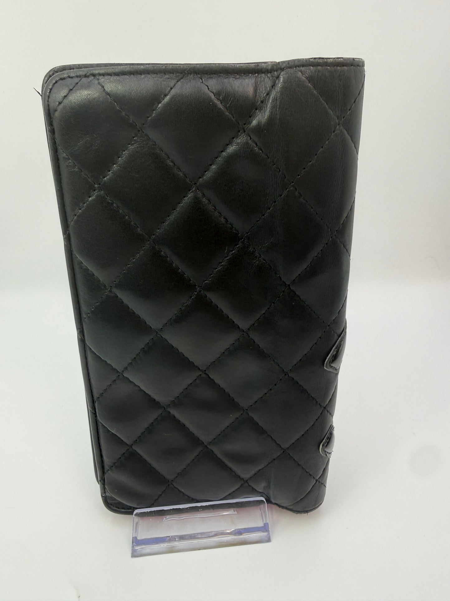 Chanel Lambskin Quilted Long Black Wallet With Hot Pink Interior
