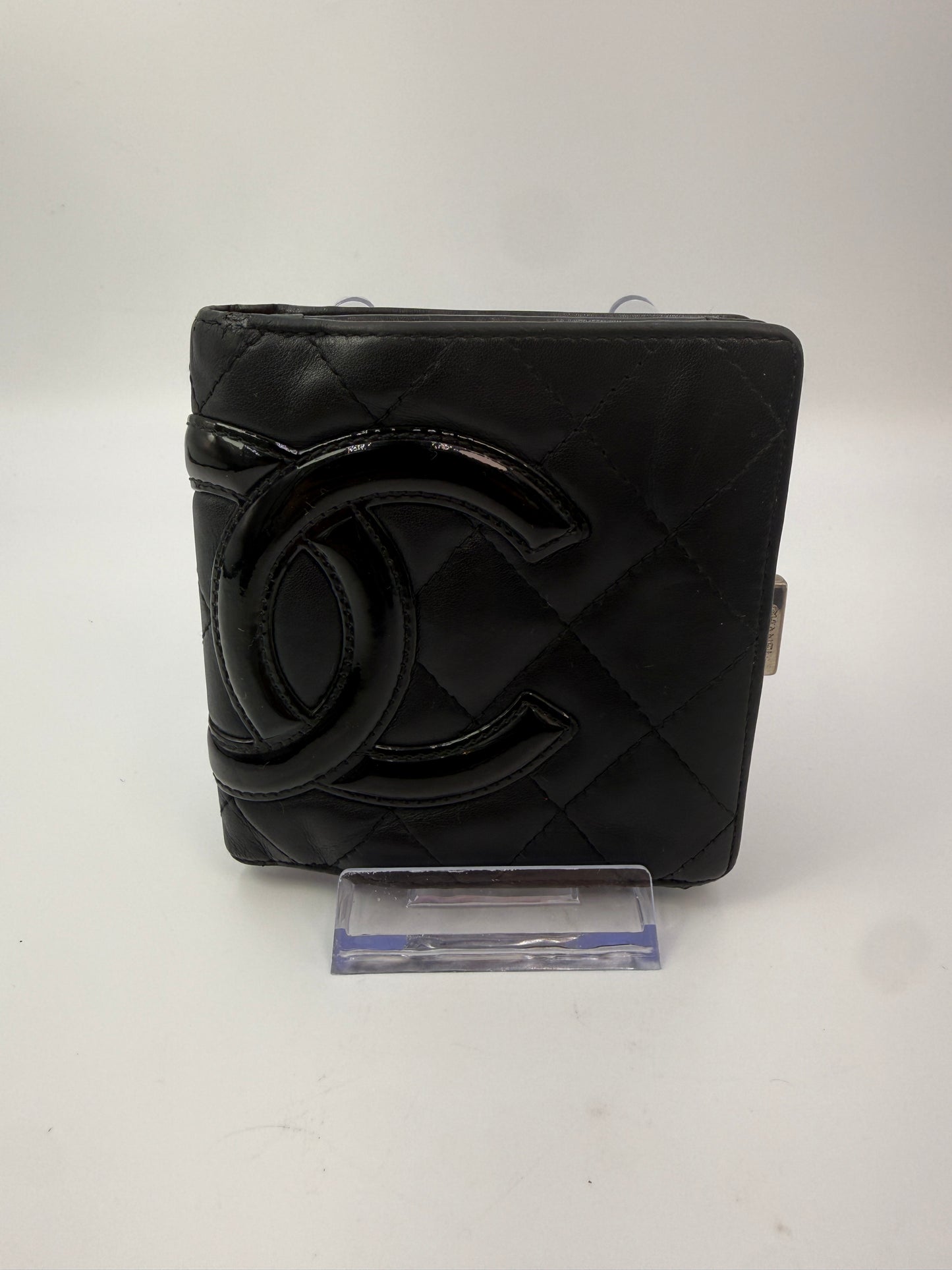 Chanel Compact Quilted Lamb Skin Leather Wallet with Patent CC Logo