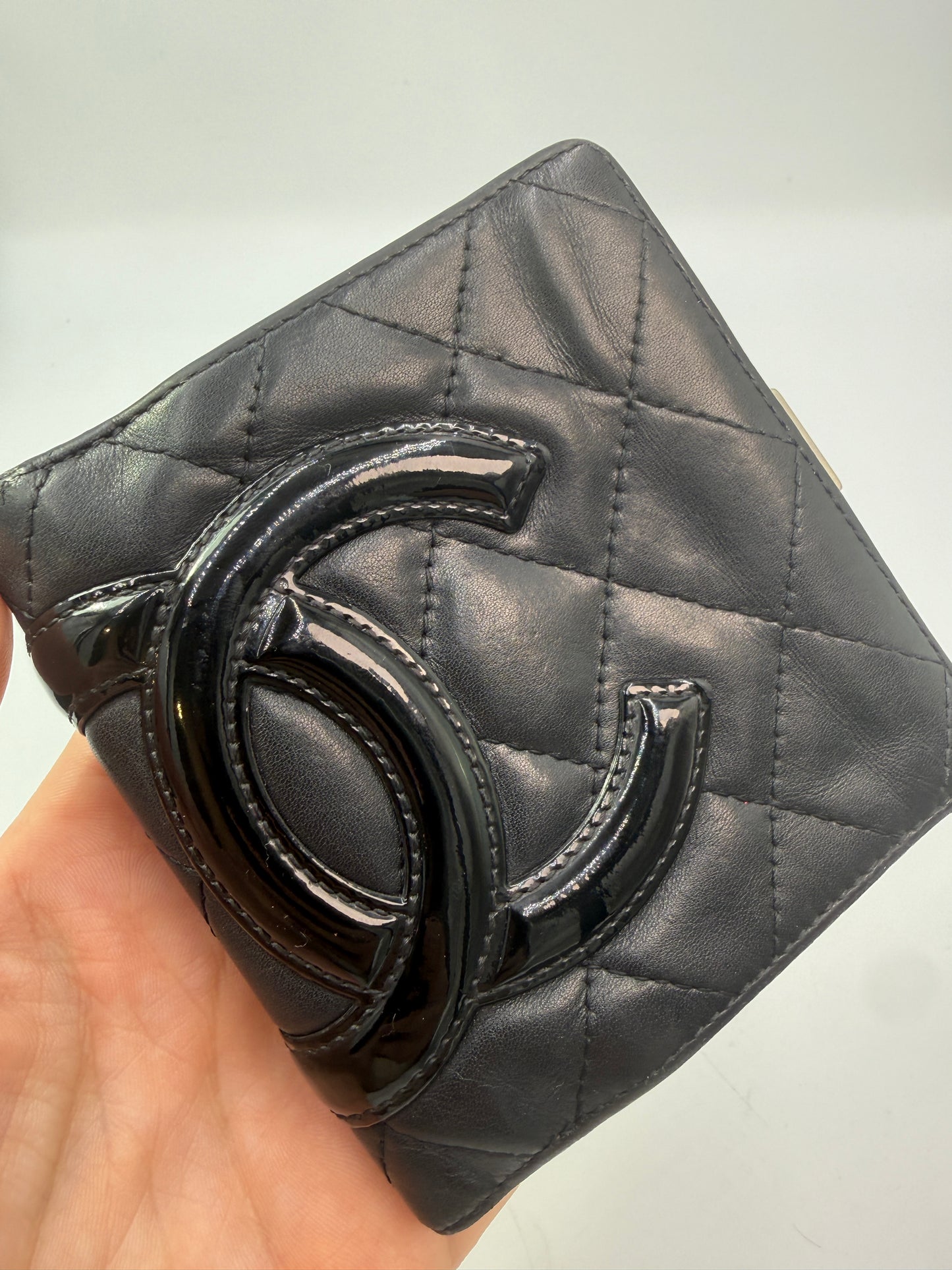 Chanel Compact Quilted Lamb Skin Leather Wallet with Patent CC Logo