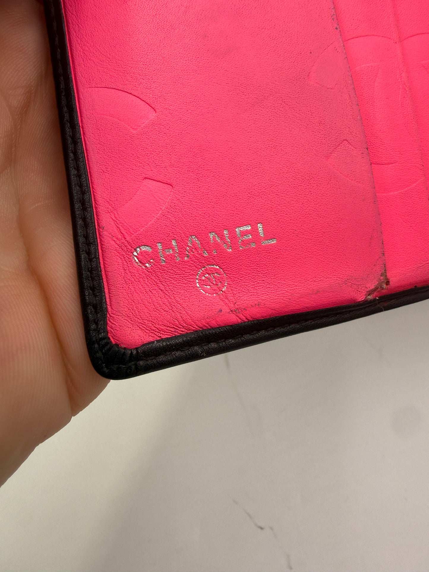 Chanel Compact Quilted Lamb Skin Leather Wallet with Patent CC Logo
