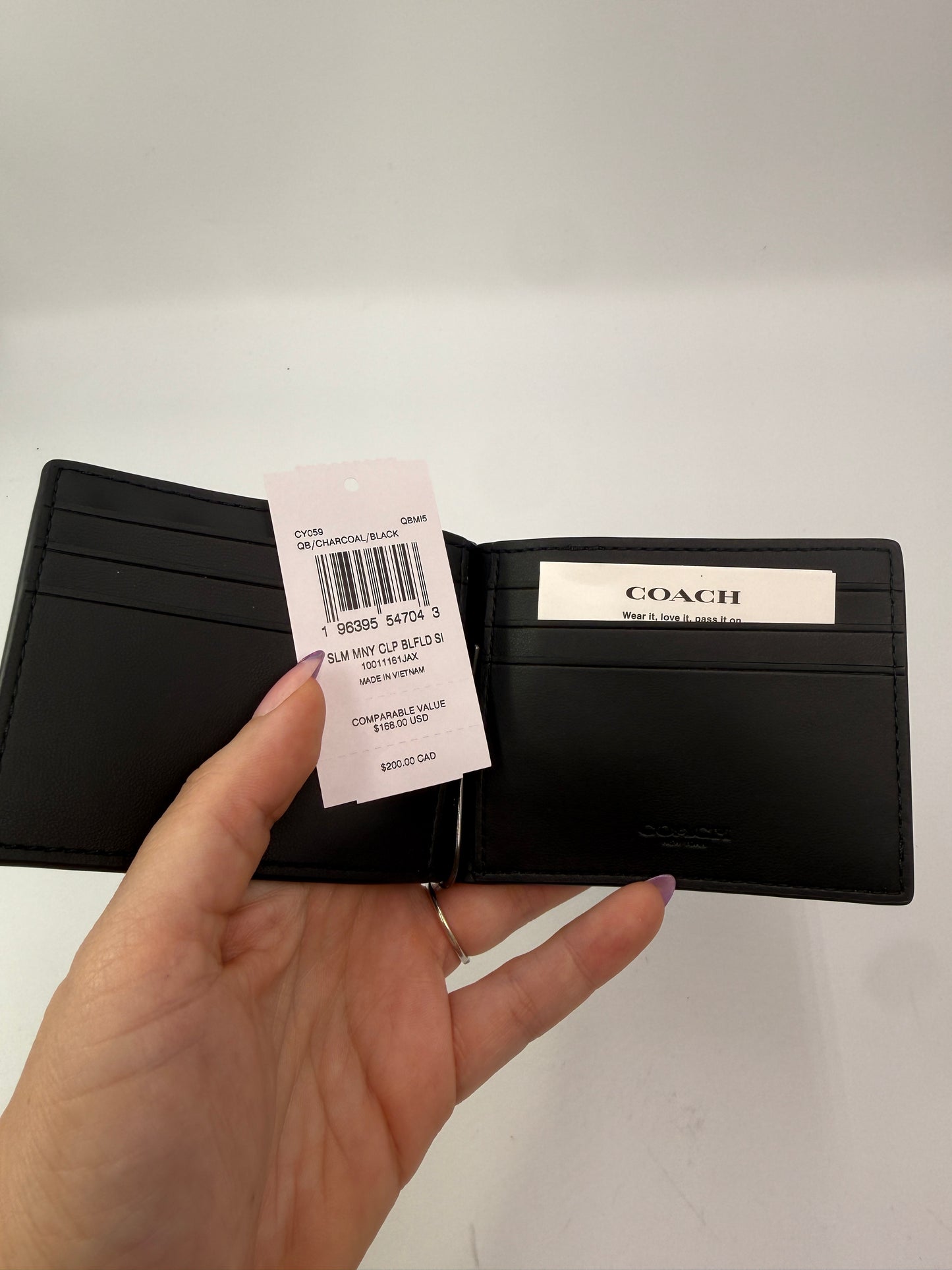 Coach Slim Money Clip Billfold Wallet In Signature Canvas NEW WITH TAGS