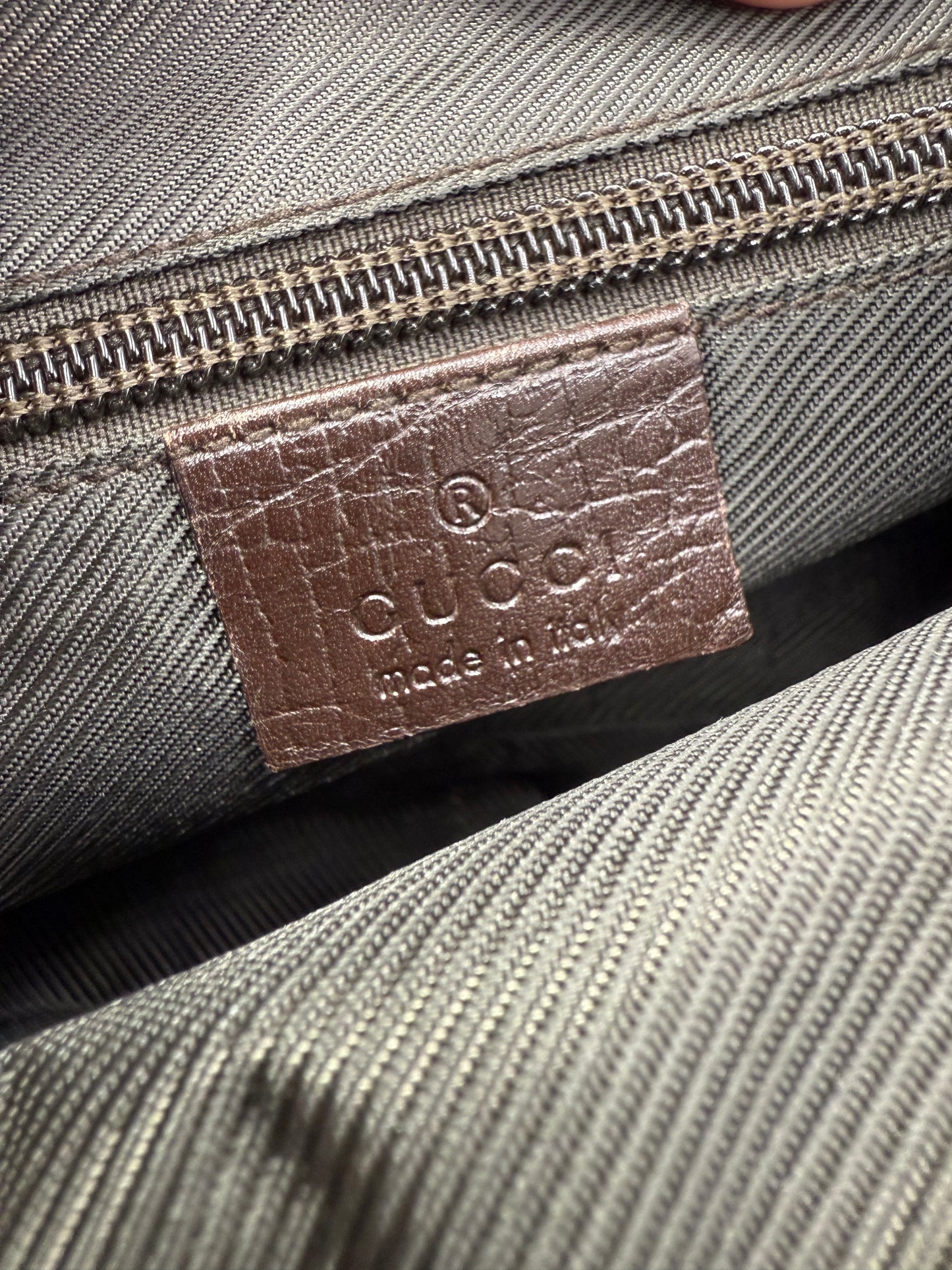 Vintage Gucci Supreme Canvas Unisex Wristlet with Brown Leather Accents