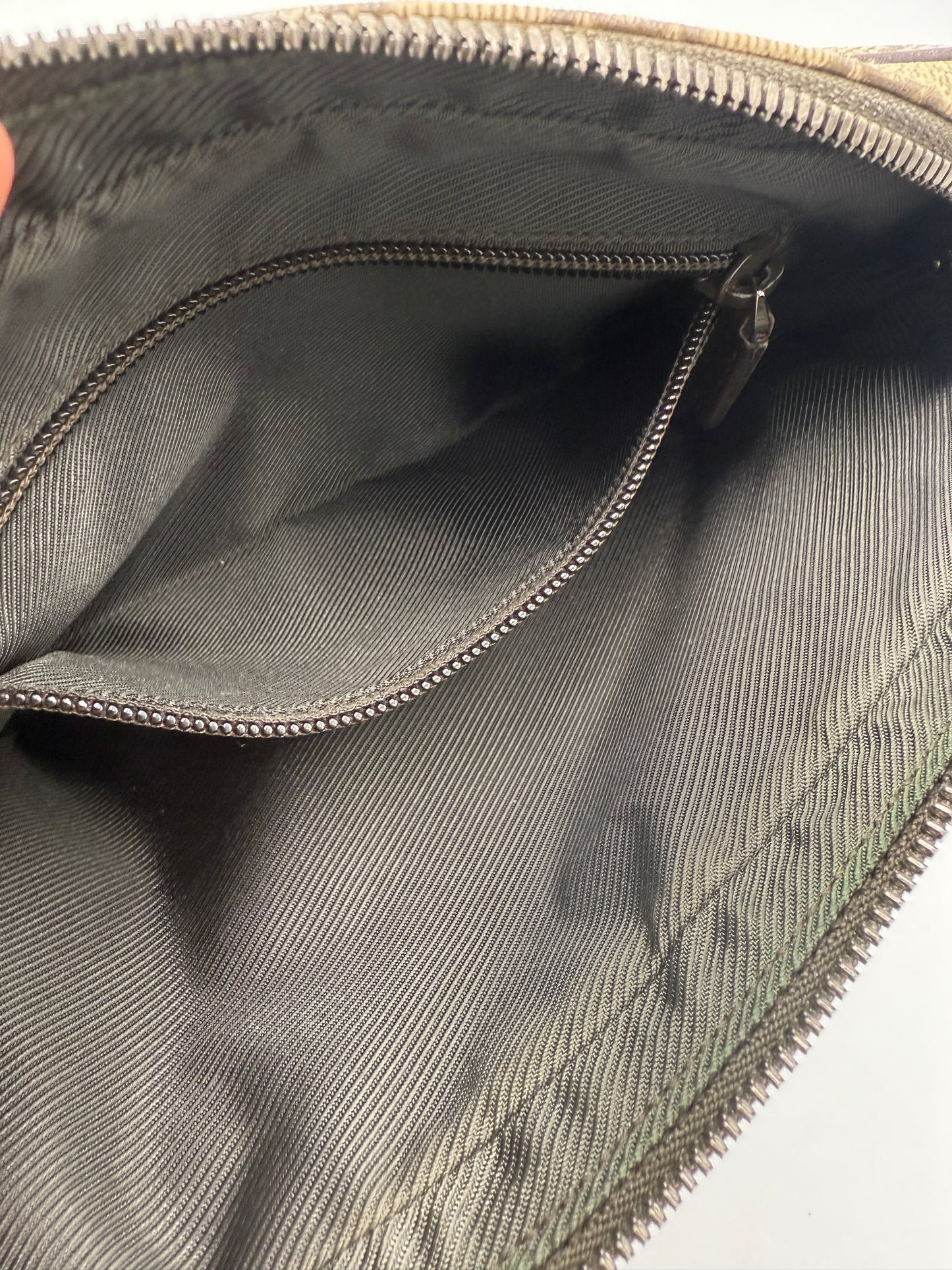 Vintage Gucci Supreme Canvas Unisex Wristlet with Brown Leather Accents