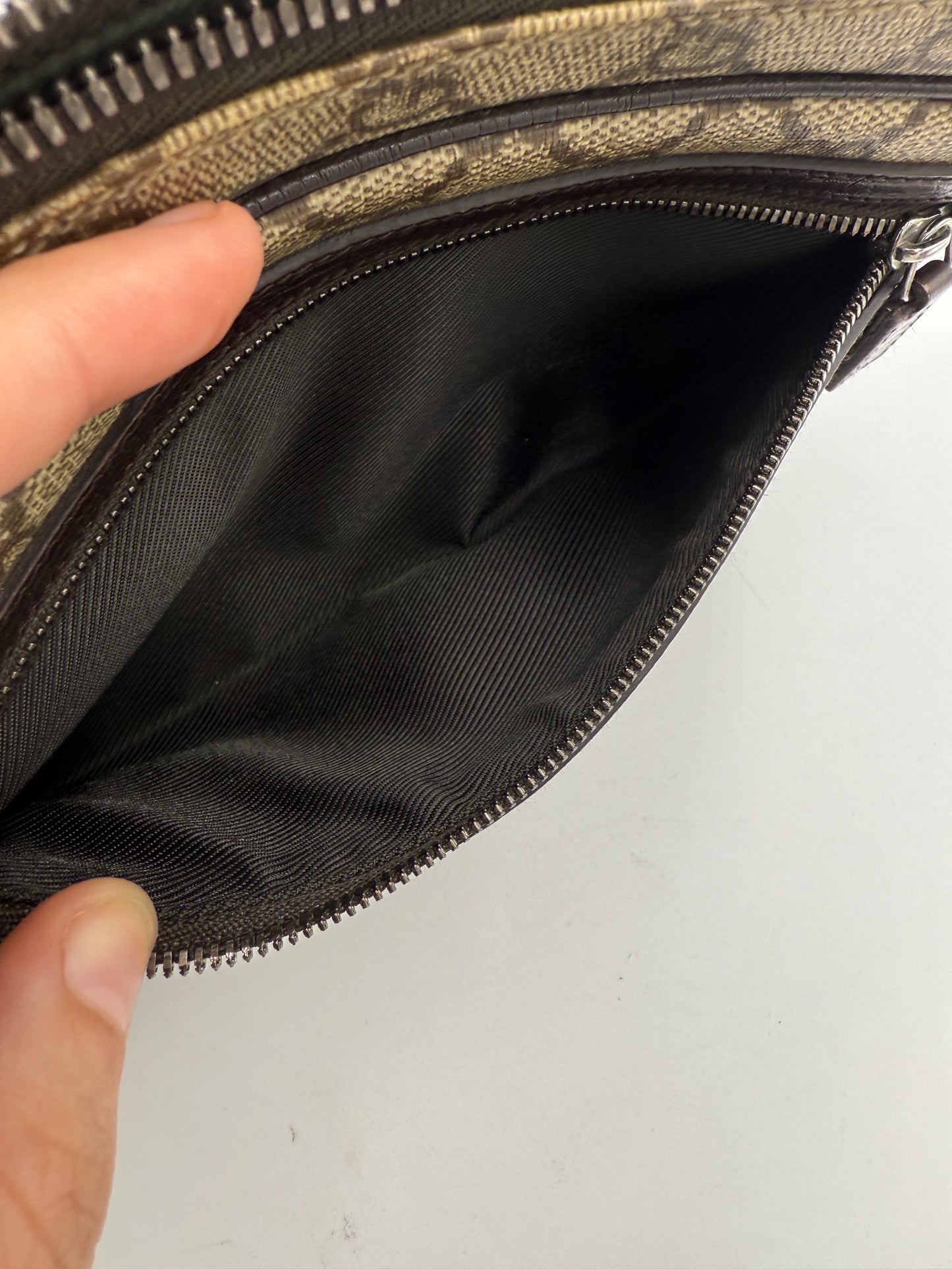 Vintage Gucci Supreme Canvas Unisex Wristlet with Brown Leather Accents