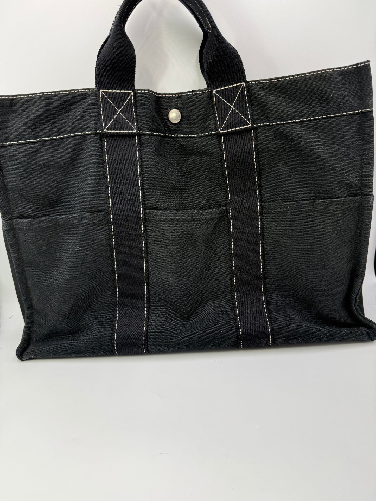 Hermes Large Black Canvas Shopper Tote Bag