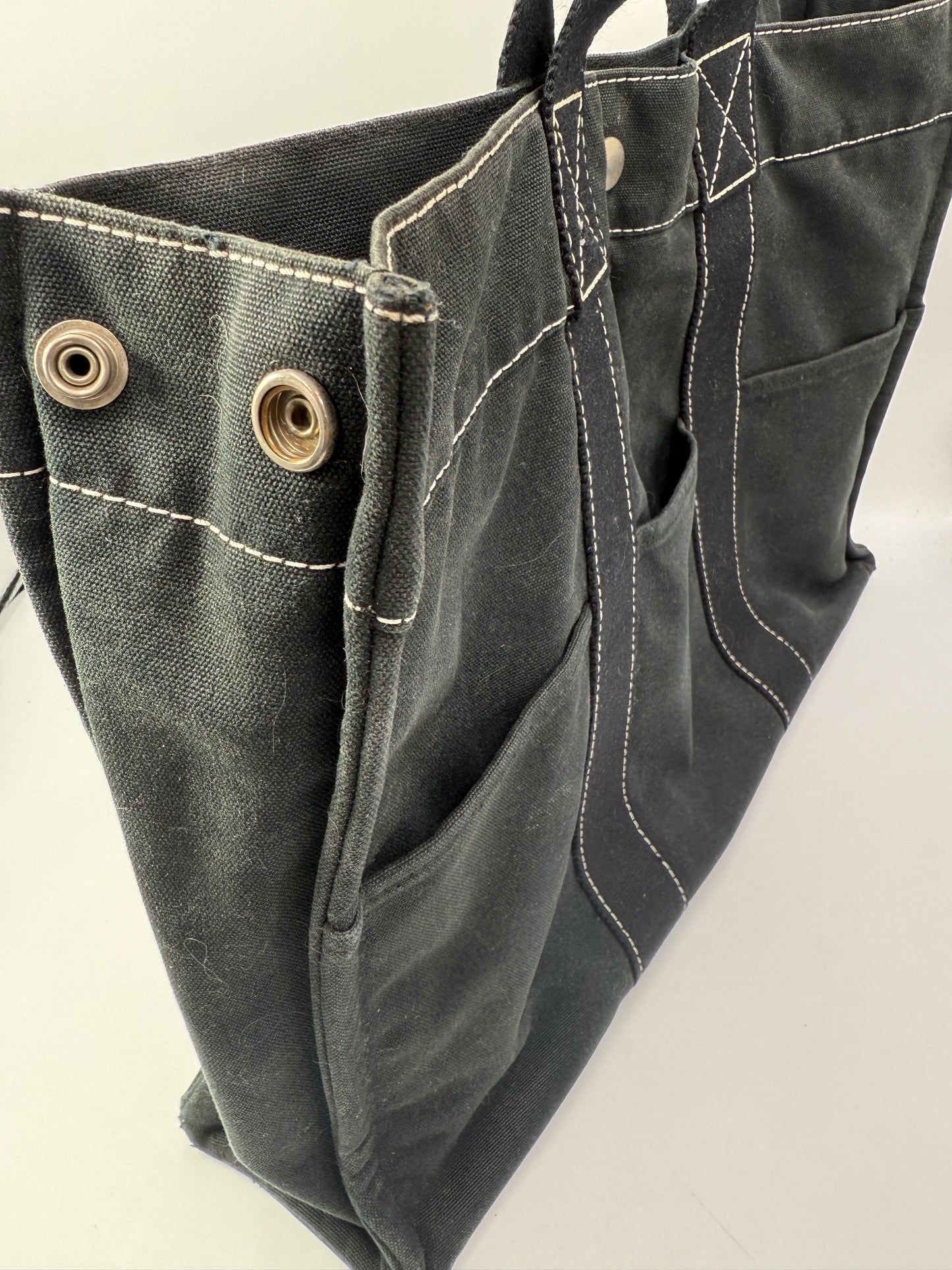 Hermes Large Black Canvas Shopper Tote Bag