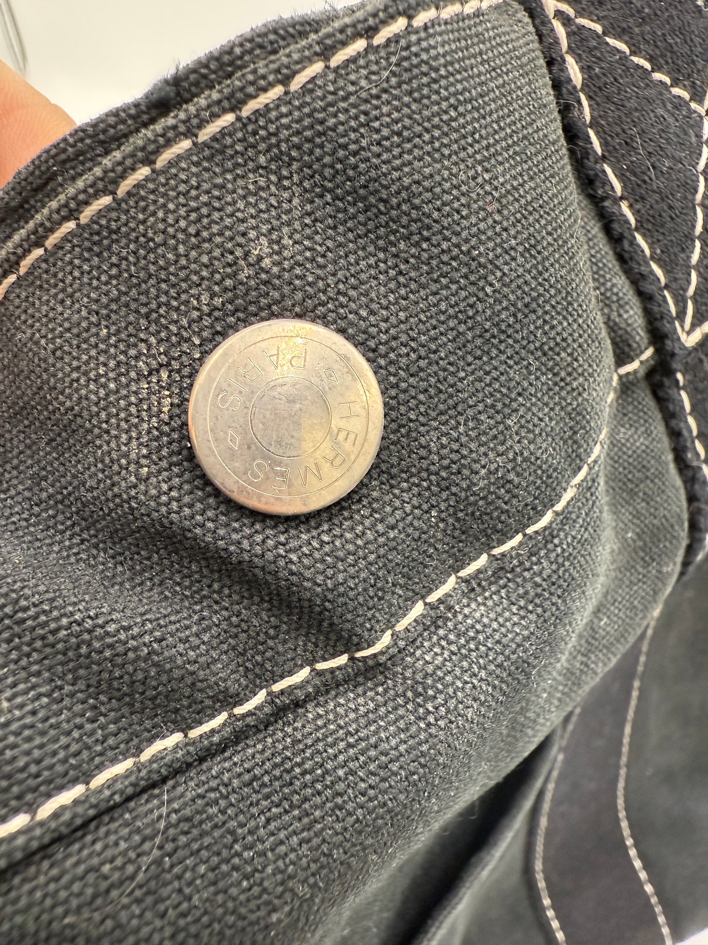 Hermes Large Black Canvas Shopper Tote Bag