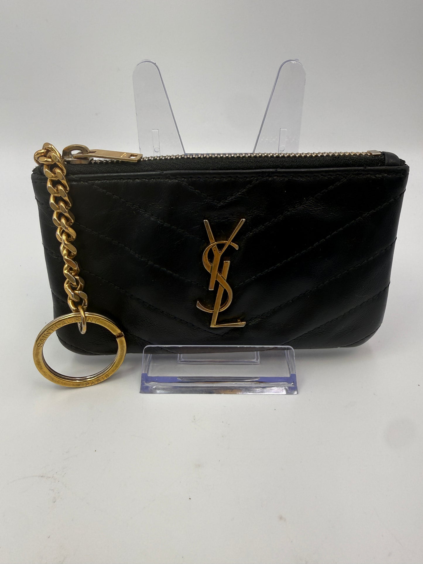 Yves Saint Laurent Black Quilted Leather Key Cles Wallet 0317