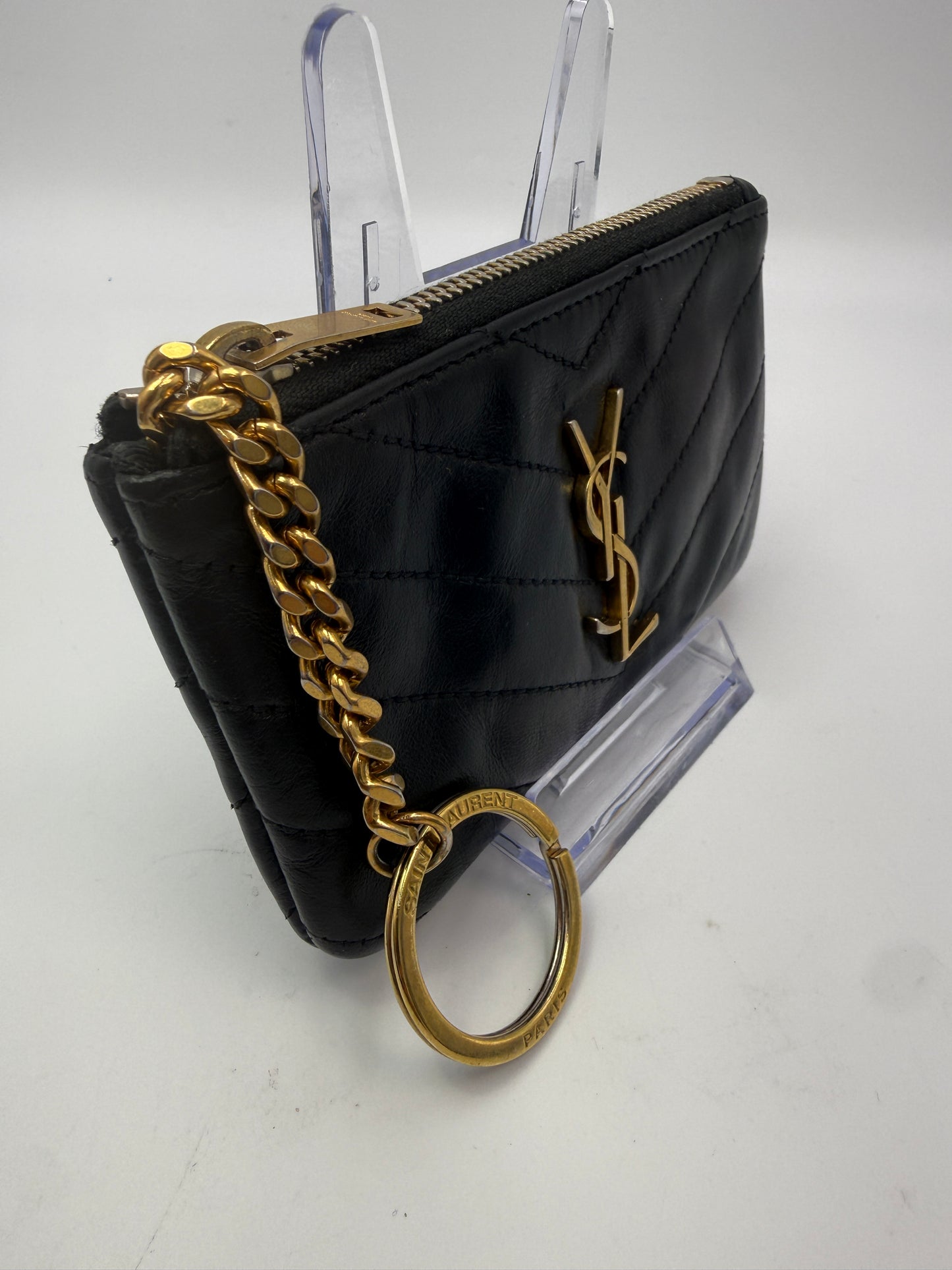 Yves Saint Laurent Black Quilted Leather Key Cles Wallet 0317