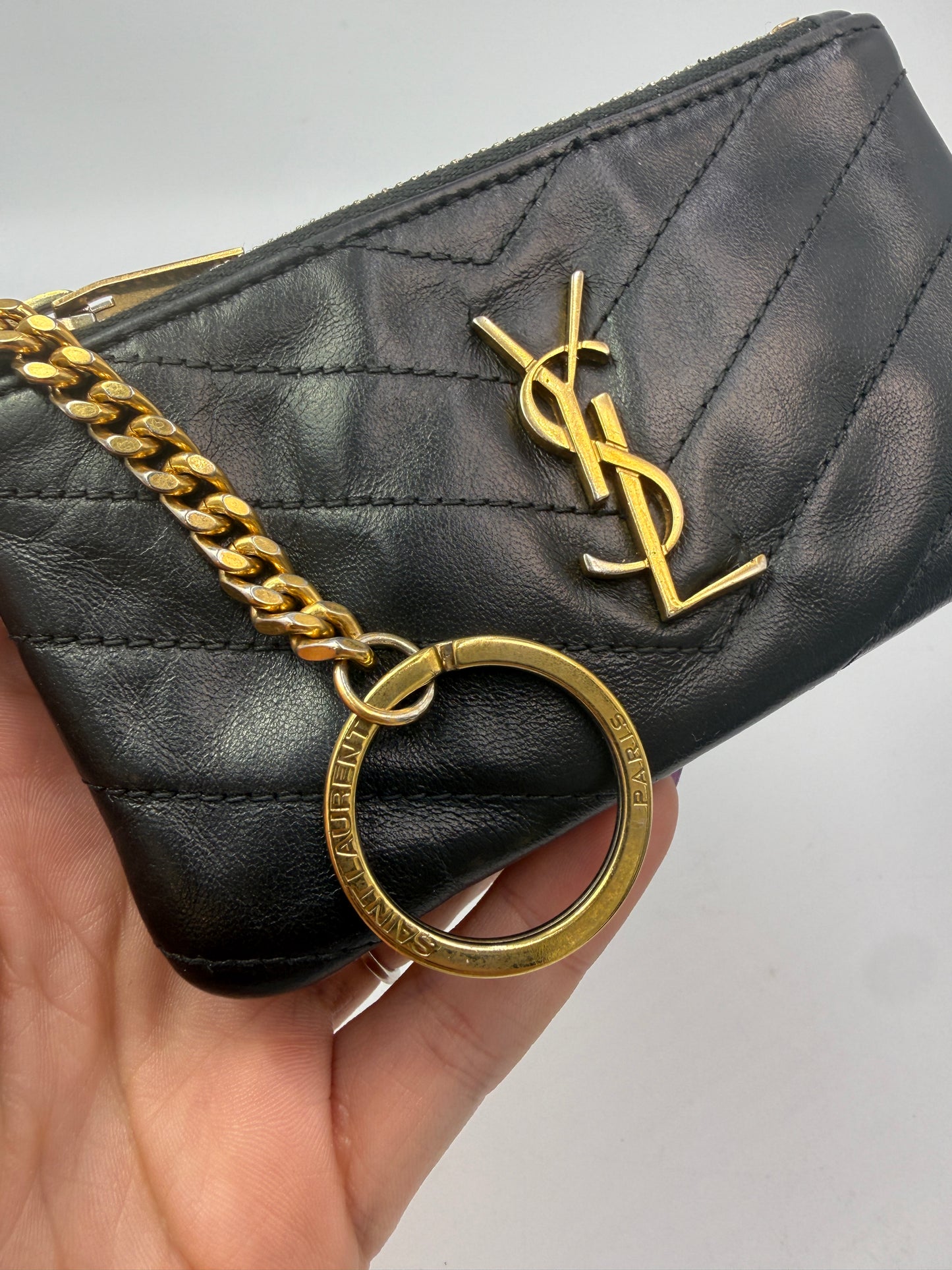 Yves Saint Laurent Black Quilted Leather Key Cles Wallet 0317