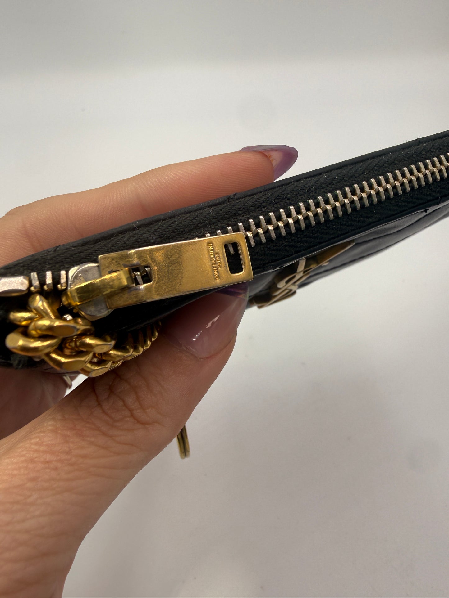 Yves Saint Laurent Black Quilted Leather Key Cles Wallet 0317