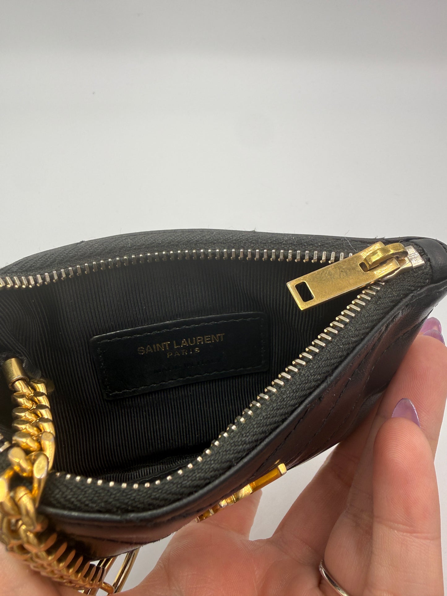 Yves Saint Laurent Black Quilted Leather Key Cles Wallet 0317