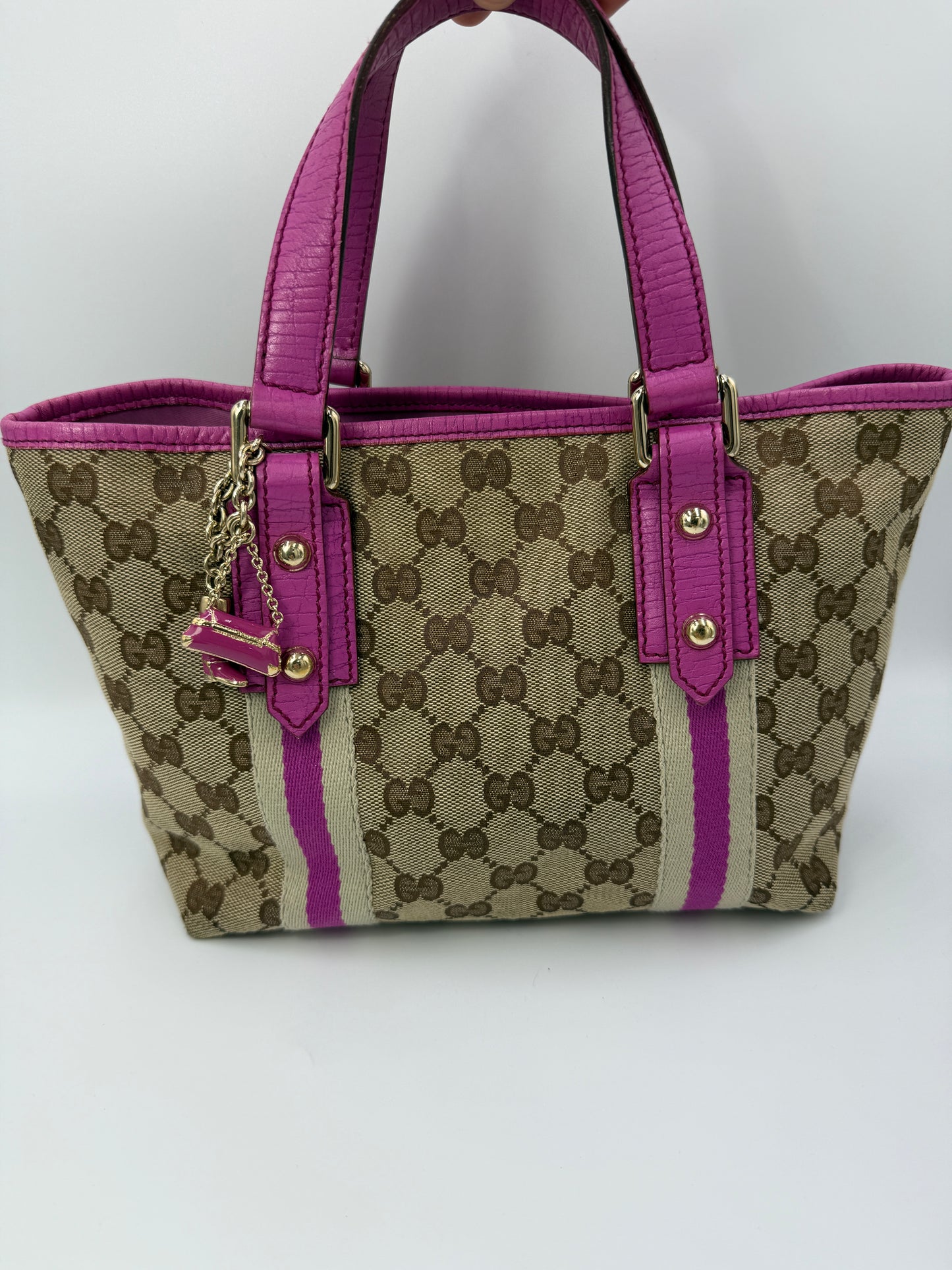 Gucci Guccissima Canvas Mini Tote Pink Accents 2 Charms