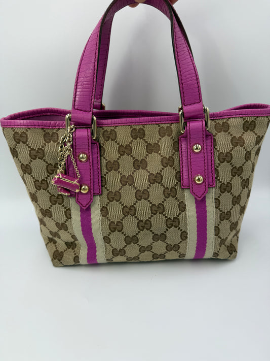 Gucci Guccissima Canvas Mini Tote Pink Accents 2 Charms