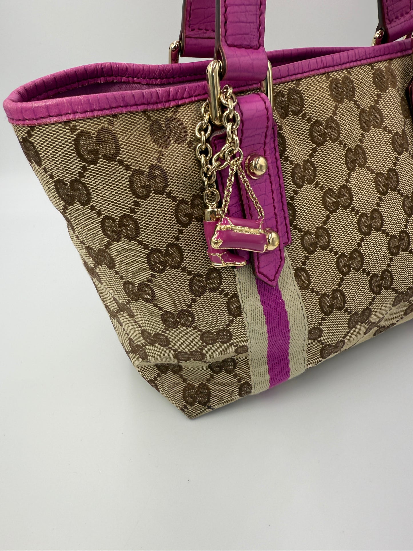 Gucci Guccissima Canvas Mini Tote Pink Accents 2 Charms